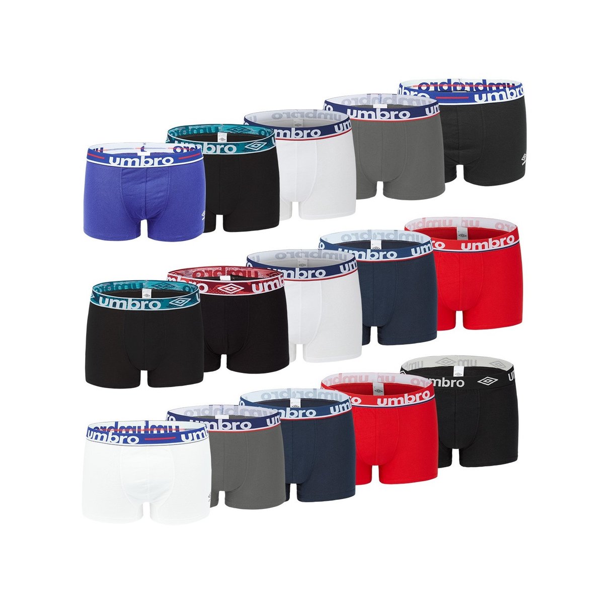 Lot De 5 Boxers Suprise Coton Uni bleu/rouge/noir, UMBRO