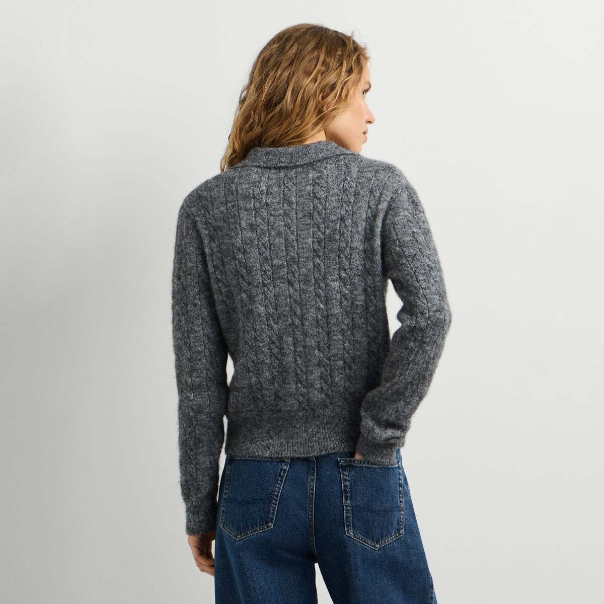 Pull Torsadé À Col Polo gris foncé chine, PEPE JEANS