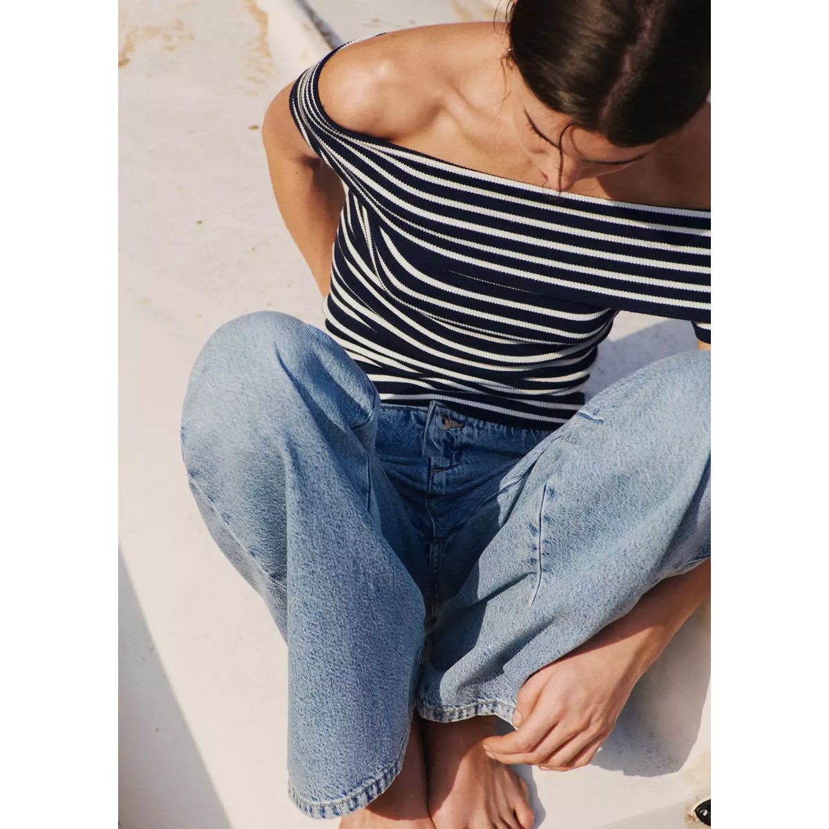 Top rayures col bateau bleu marine, MANGO TEEN