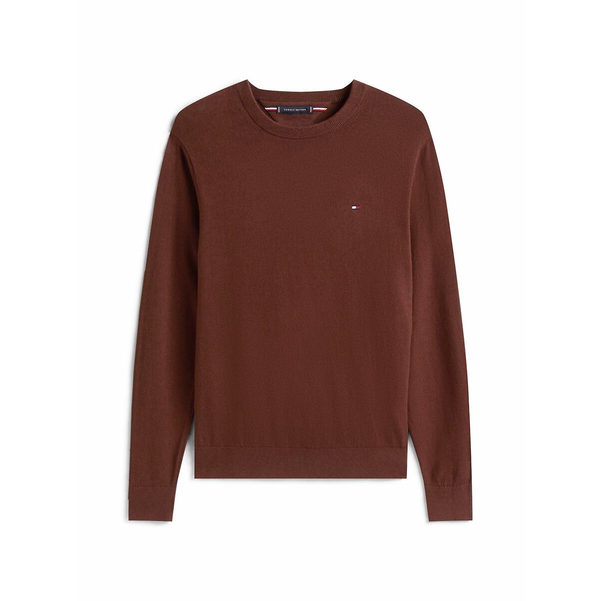 Pull col rond en coton pima et cachemire marron, TOMMY HILFIGER