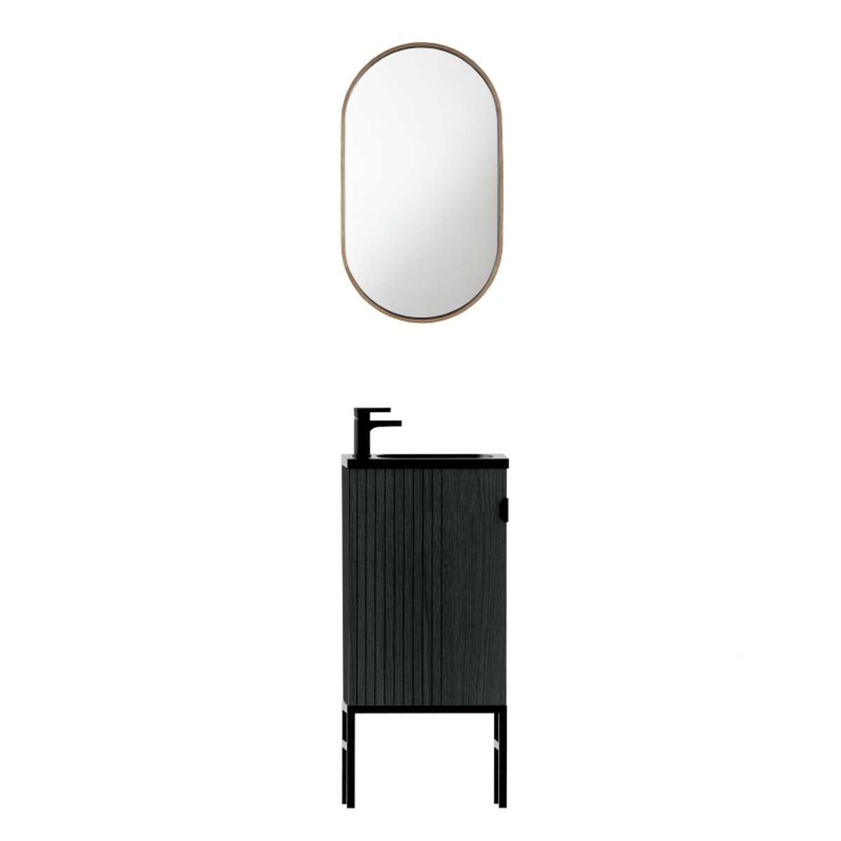 Lave-mains sur pieds + miroir STUDIO décor chêne carbone, MOB IN