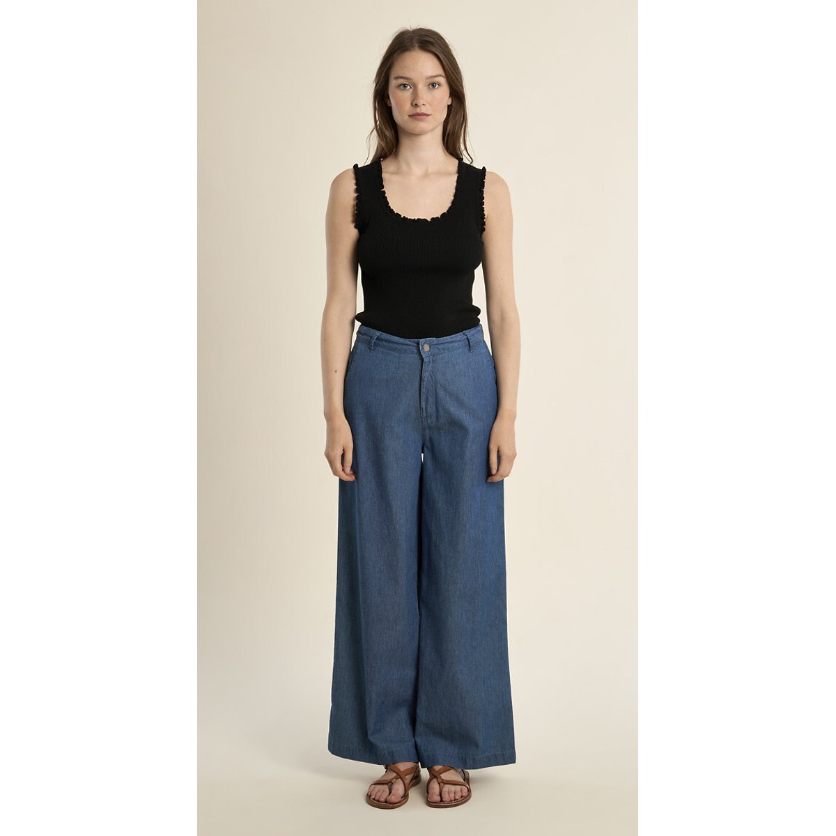 Pantalon large en denim bleu foncé, MOLLY BRACKEN