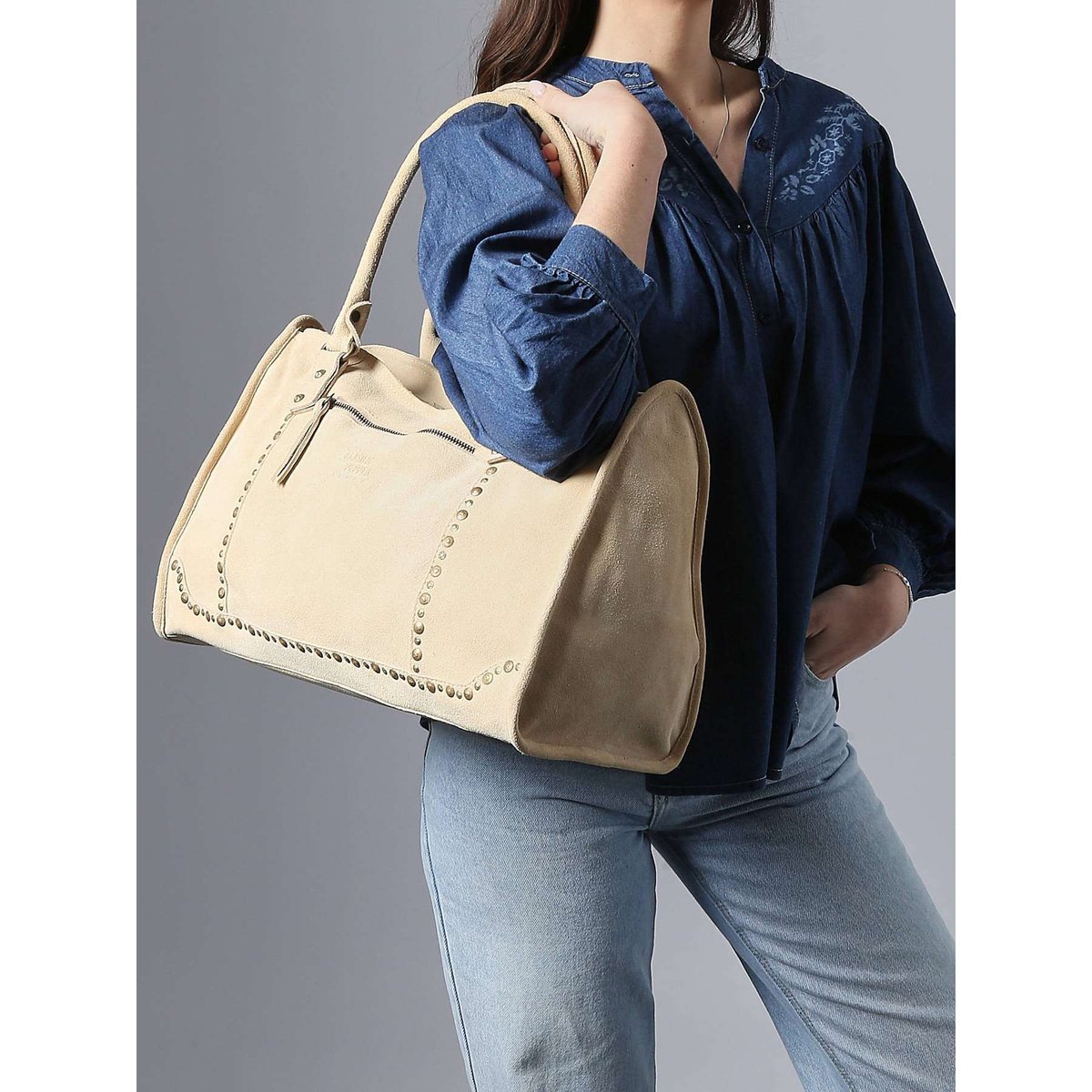 Sac à main A4 Houston cuir new beige, BASILIC PEPPER