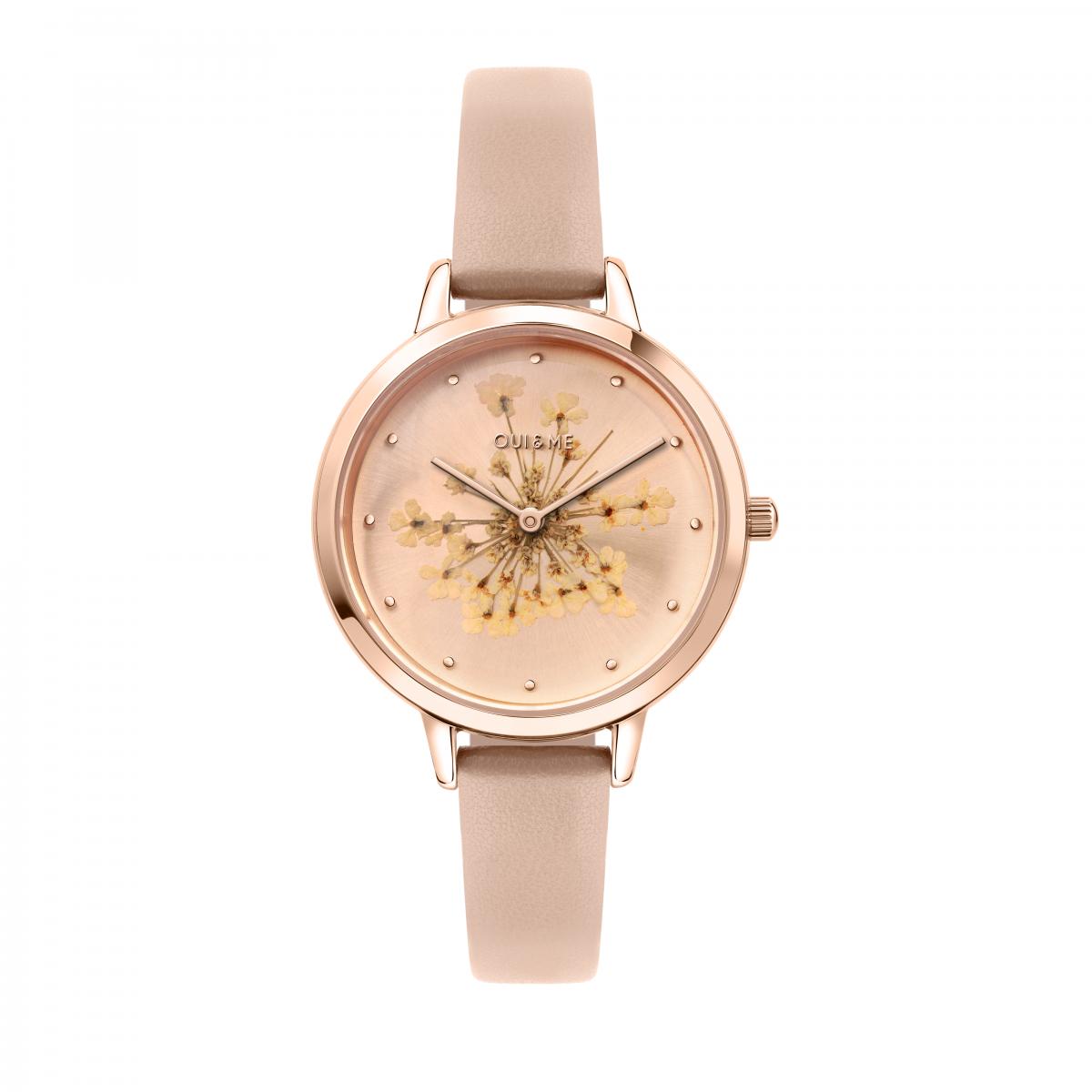 Montre Analogique En Acier Fleurette rose, OUI & ME
