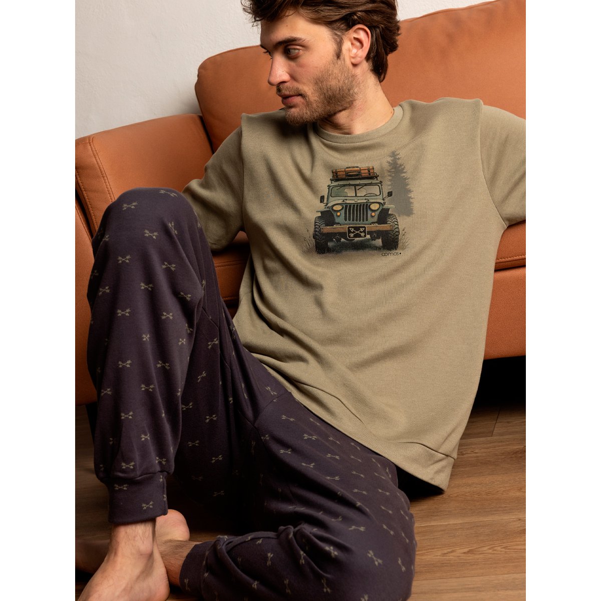 Pyjama pantalon top manches longues Camp Car kaki, ADMAS
