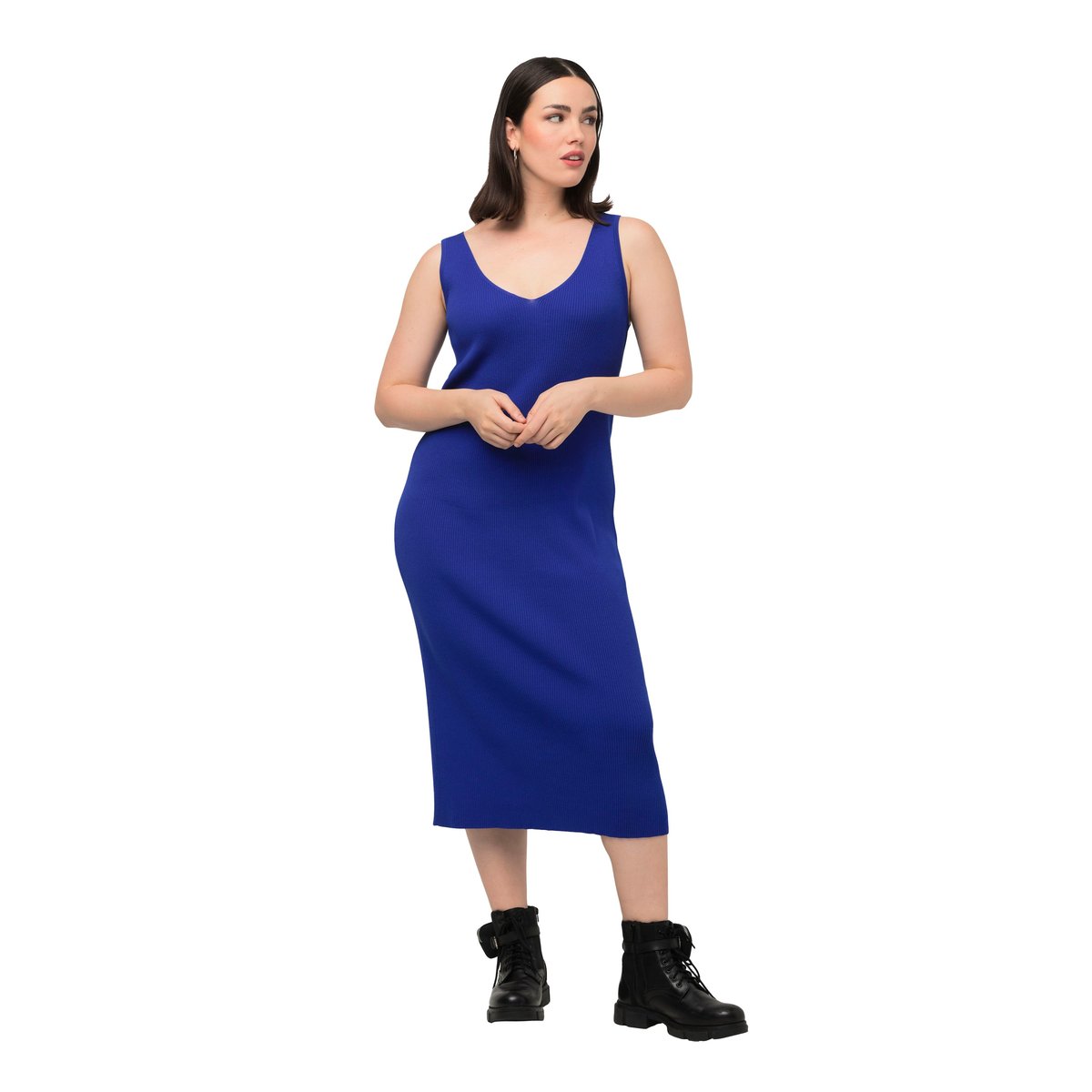 Robe en maille côtelée bleu azur, ULLA POPKEN