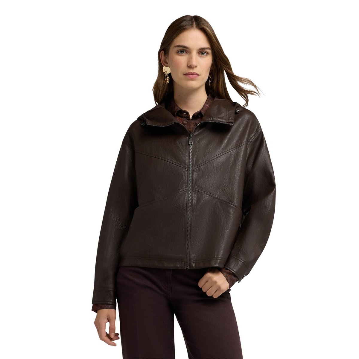 Veste à capuche et zip marron, MOTIVI