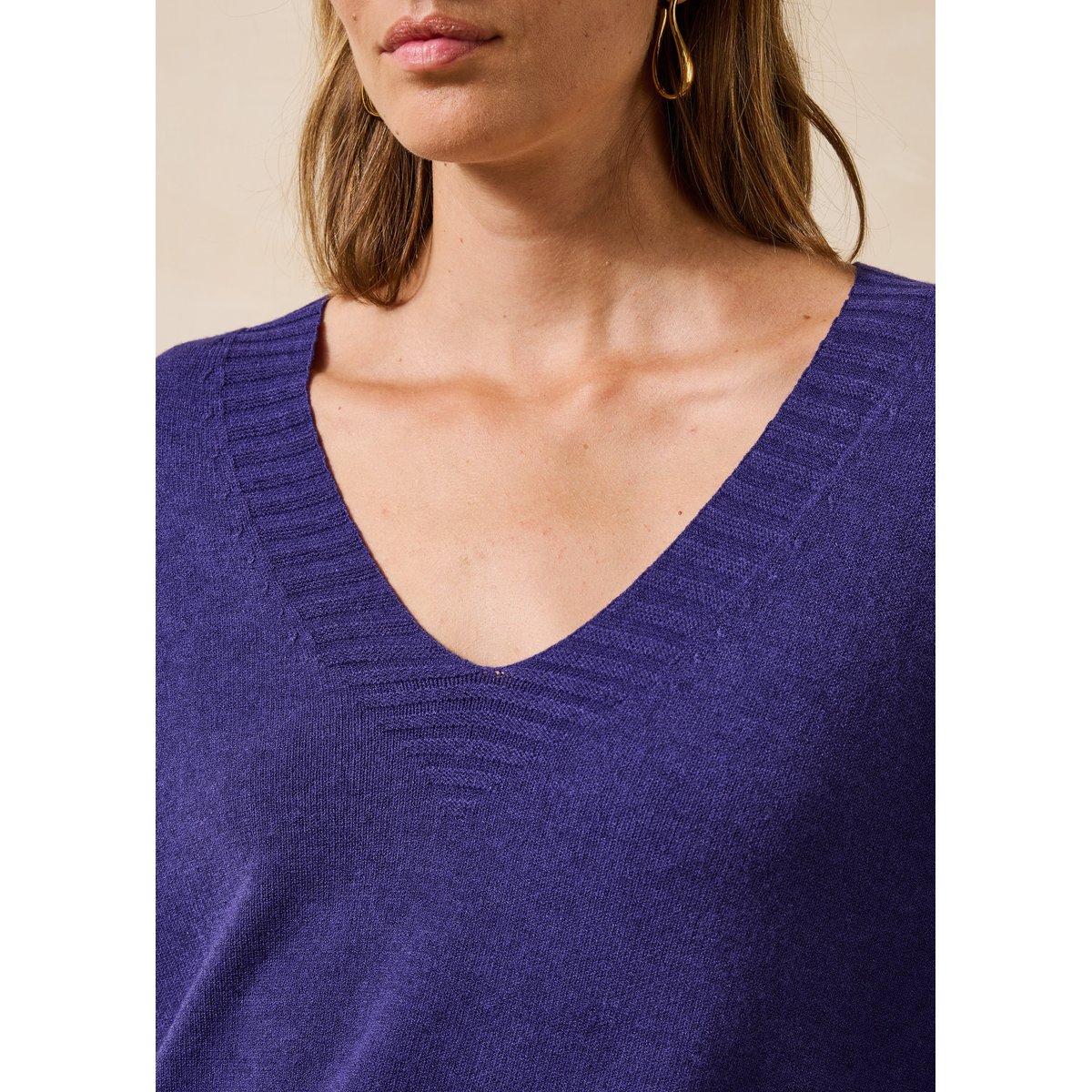 Pull fin manches longues col v viola, LA FEE MARABOUTEE