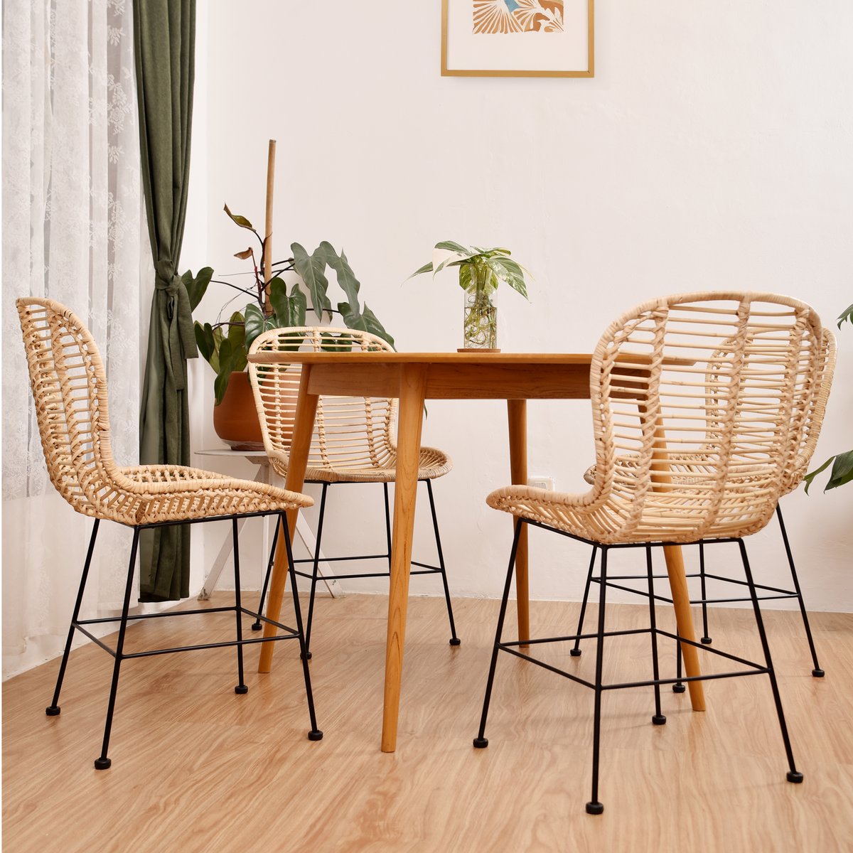 Lot de 2 chaises, métal et rotin, BORONG marron, NORDLYS