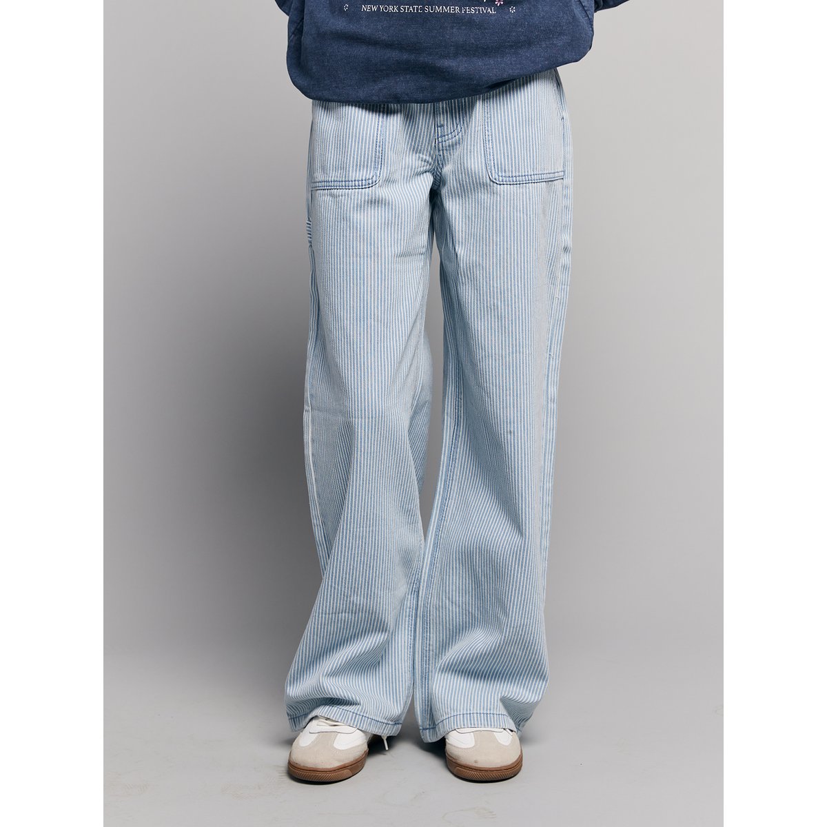 Pantalon large rayé rayé bleu, JONEN