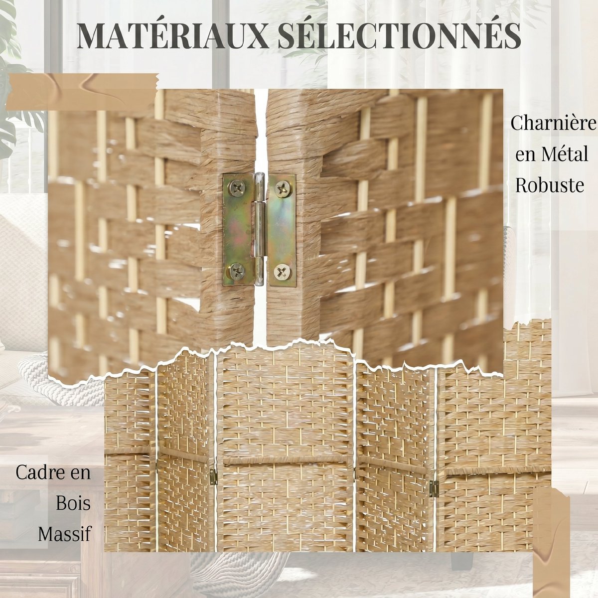Cloison de séparation Bois Bois naturel bois naturel, HOMCOM