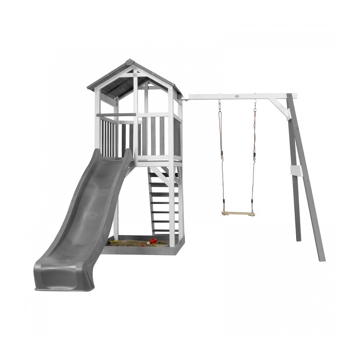 AXI Structure de jeu Beach Tower Blanc Gris avec 1 balancoire et toboggan Gris couleur unique, AXI HOUSE