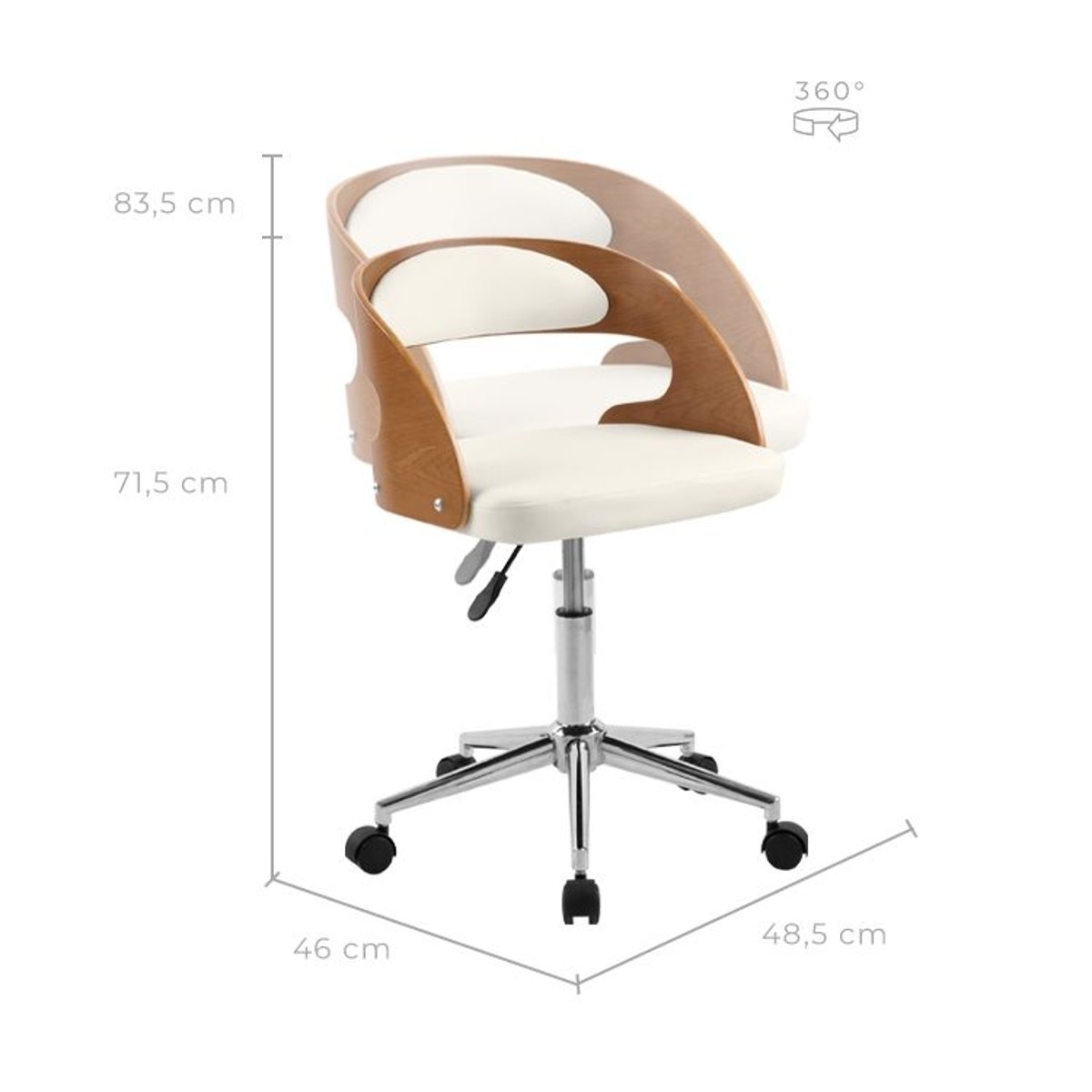 Chaise de bureau pivotante en bois et PU - LOUIS blanc, MAISON PAVANE
