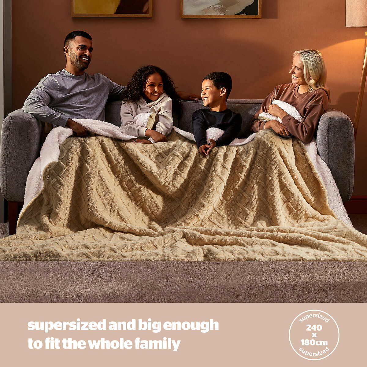 Snugsie Giant Cable Knit Family Blanket natural, SILENTNIGHT