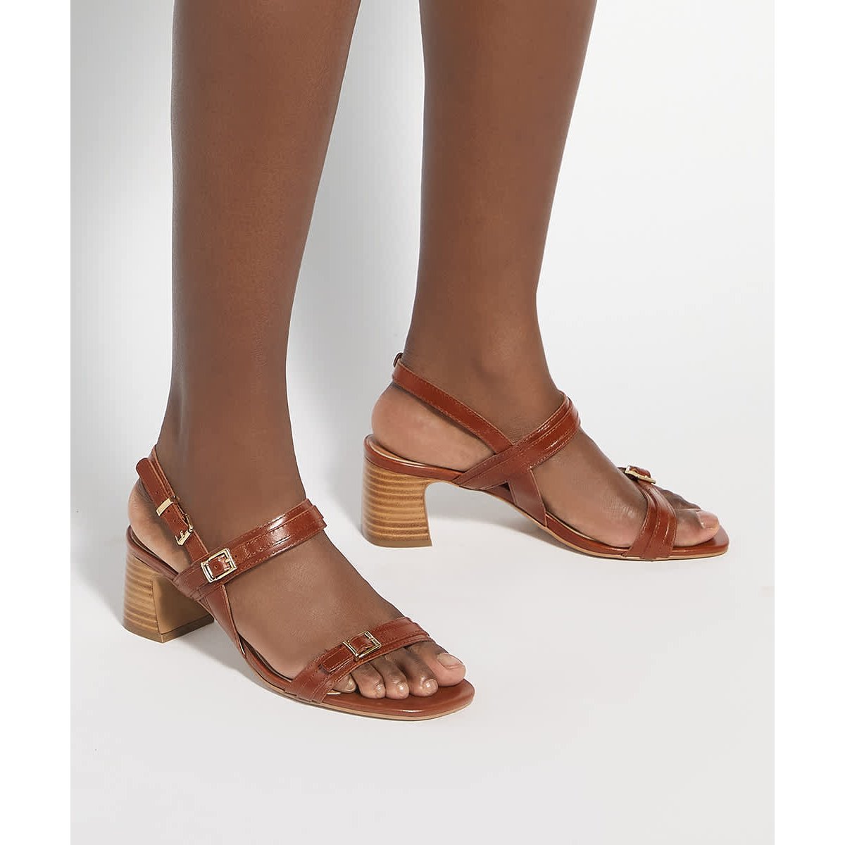 Sandales tissées à talons carrés mi-hauts - JIVING tan-leather, DUNE LONDON
