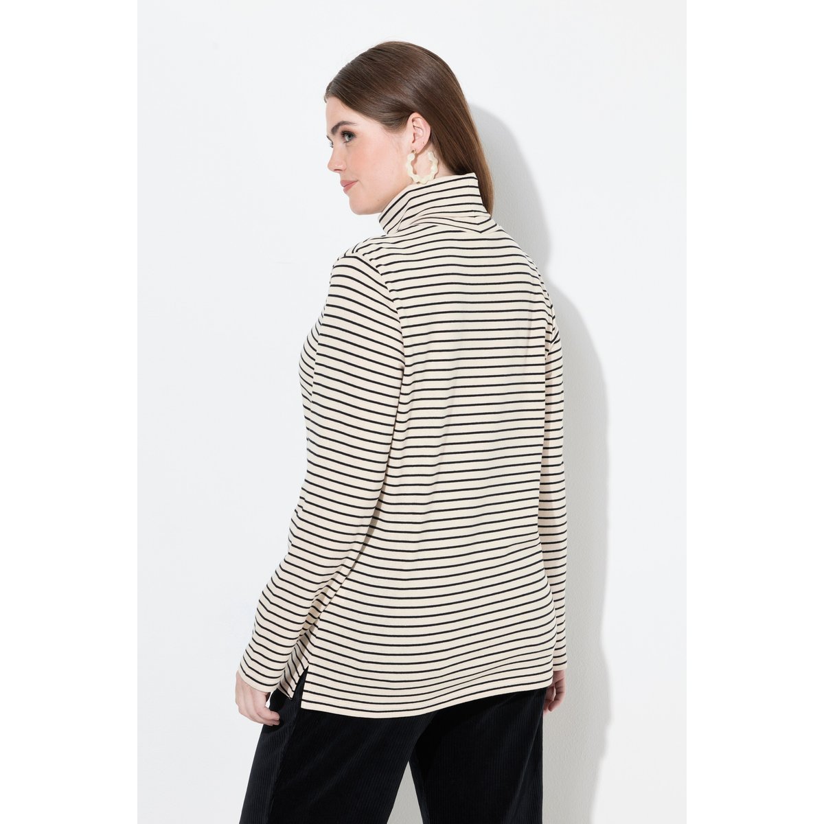 T-shirt côtelé coupe Slim. Col roulé blanc perle, ULLA POPKEN