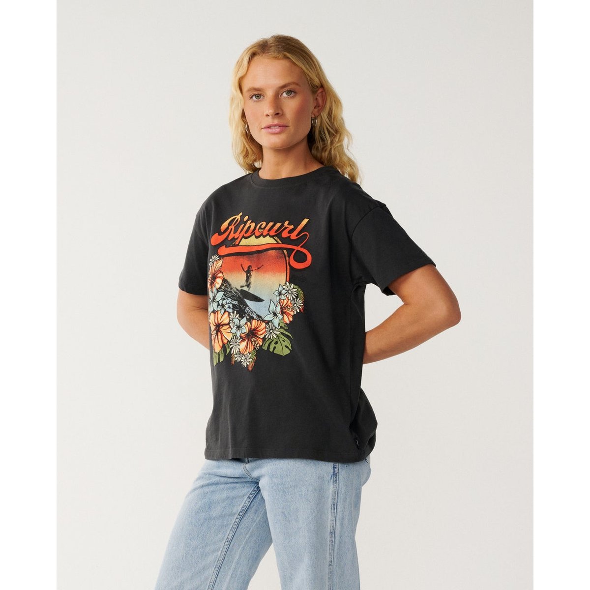 T-shirt relax WAVE noir délavé, RIP CURL
