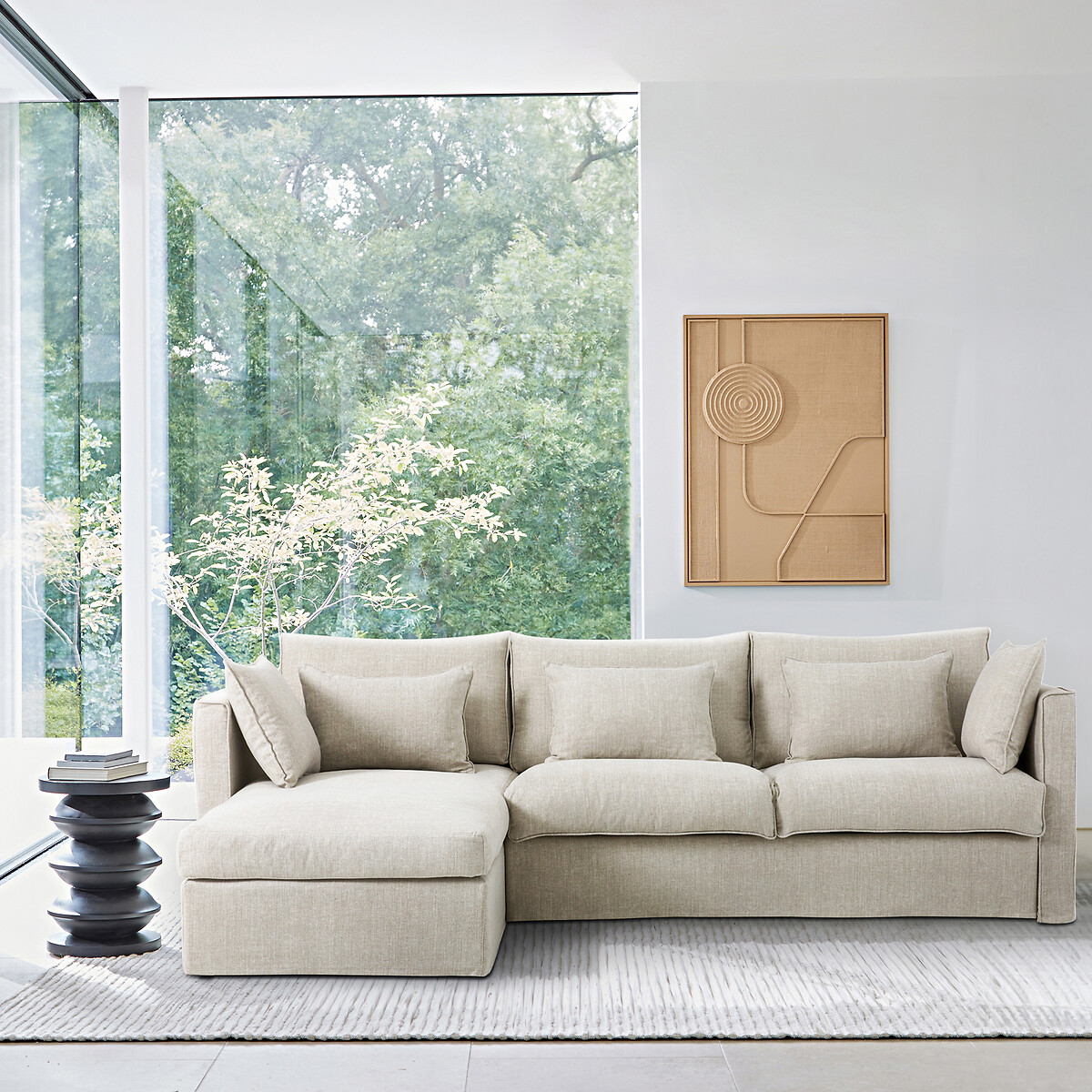 Divano letto angolare reversibile in cotone e lino, Camille beige, AM.PM