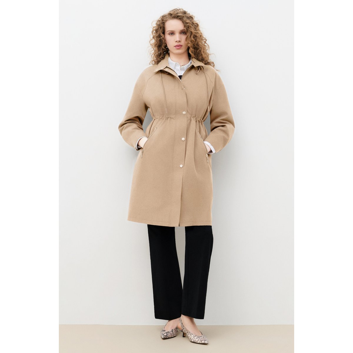 Manteau droit capuche GMIALONG marron, CAROLL