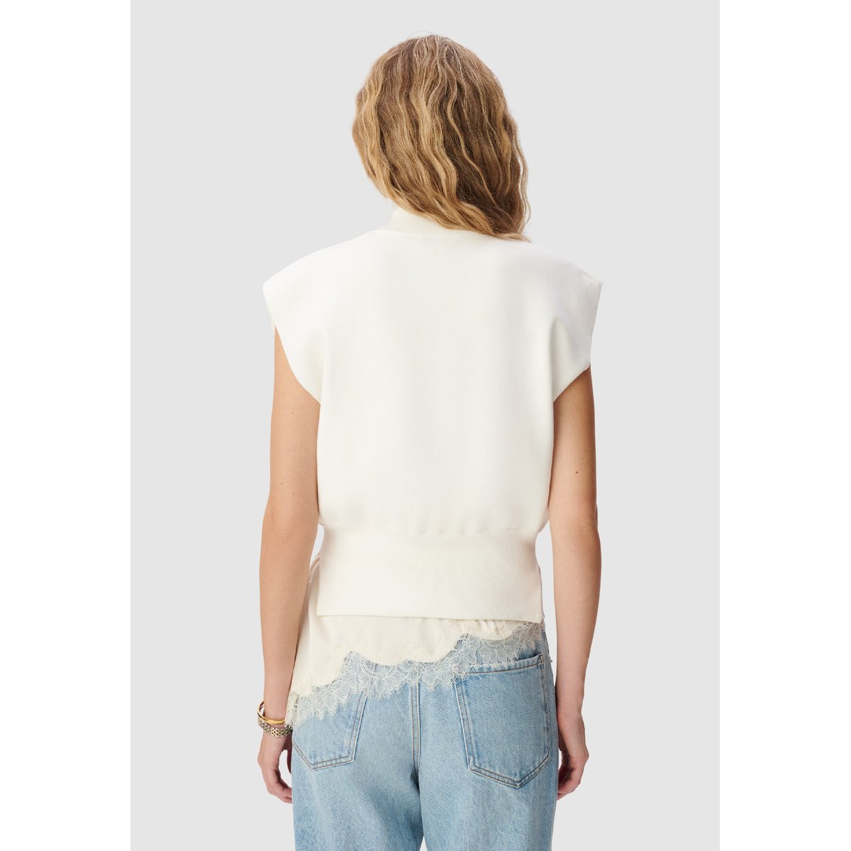 Pull sans manches tricot col camionneur blanc cassé, IKKS