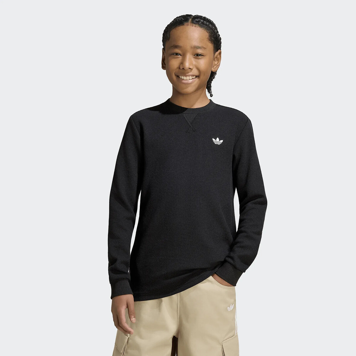 Maglietta a maniche lunghe in maglia goffrata nero , adidas Originals