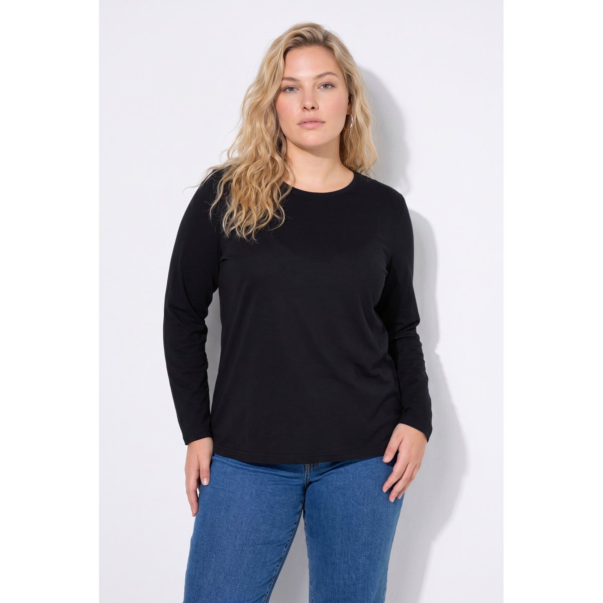 T-shirts, lot de 2, col rond, manches longues noir, ULLA POPKEN