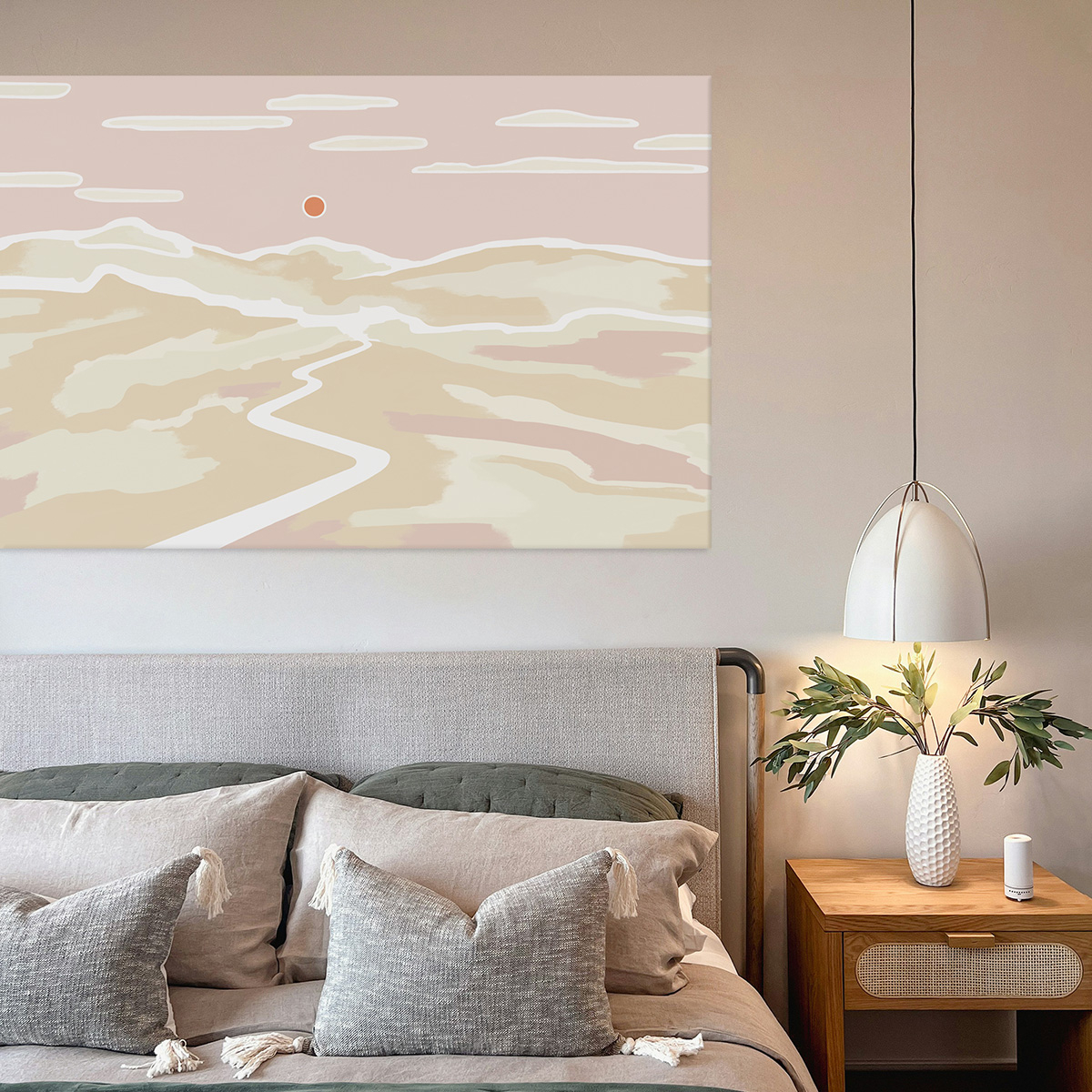 Tableau soleil couchant en toile imprimée, 150x90 cm beige, ACTE DECO