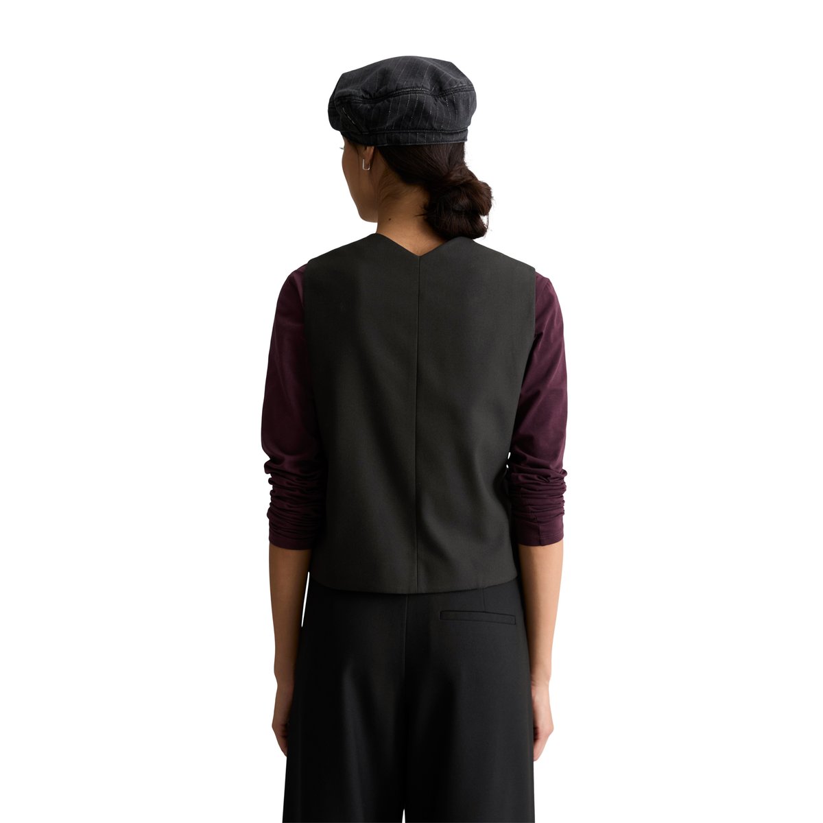 Gilet crossover décontracté en polyester recyclé, viscose et élasthanne noir, MARC O’POLO DENIM