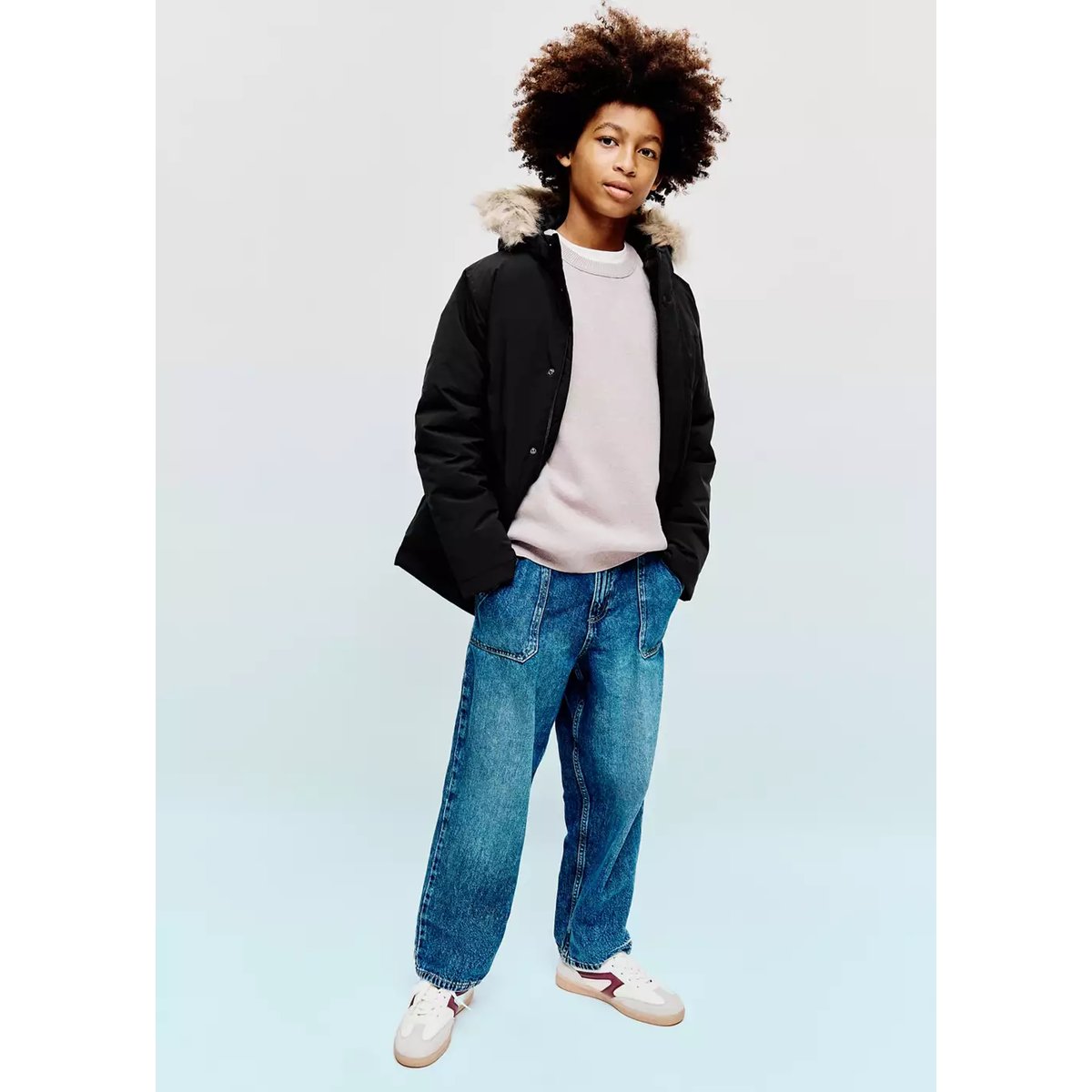 Anorak matelassé capuche imitation fourrure noir, MANGO KIDS