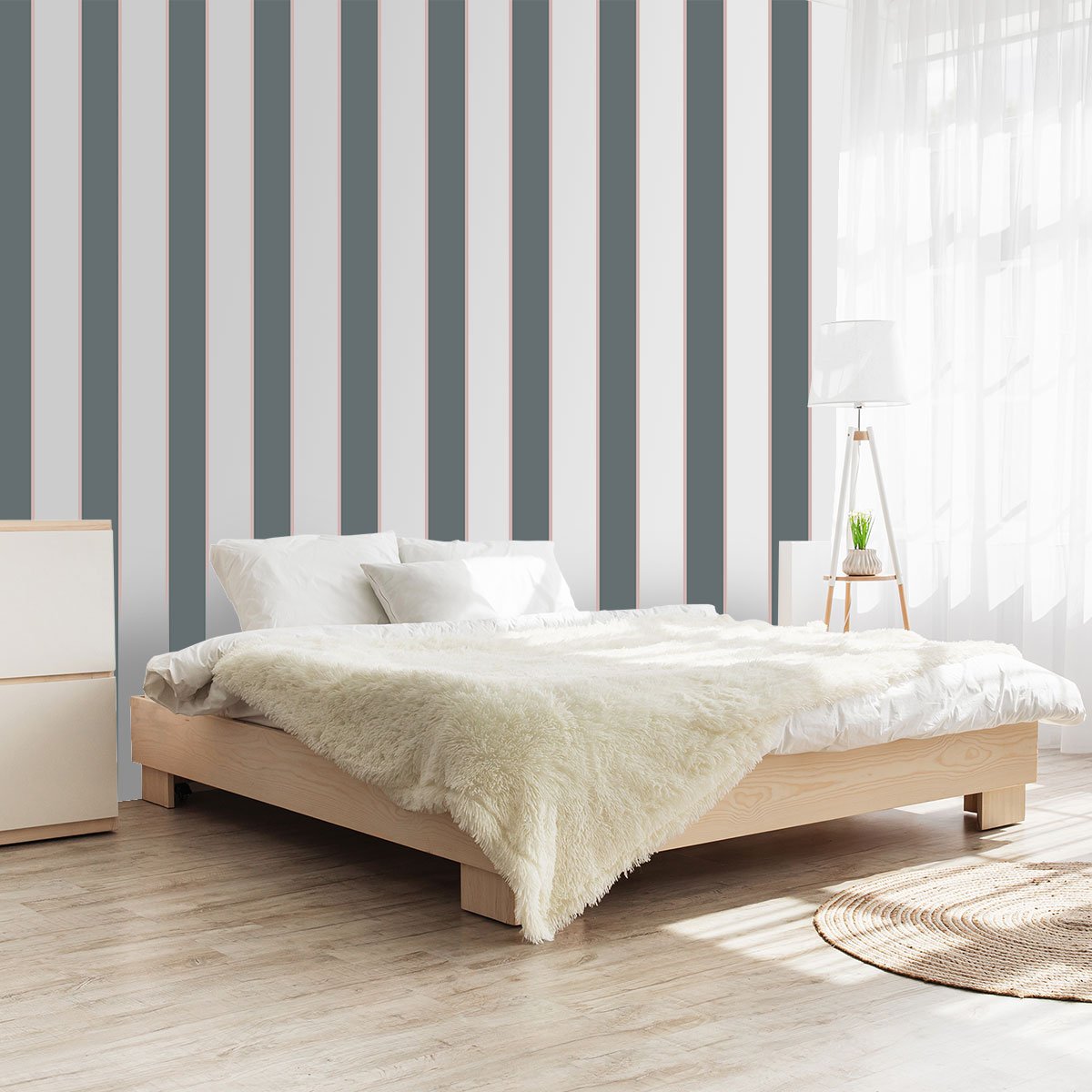 Papier peint rayures gris rose intissé, HEXOA