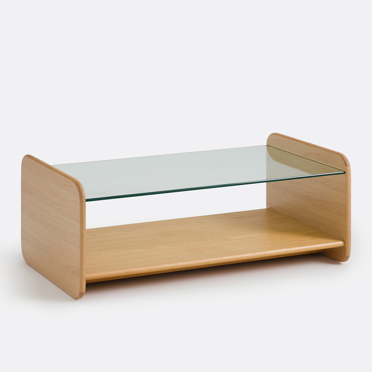 Table basse, en plaqué chêne et verre trempé, ERICSON coloris chêne, LA REDOUTE INTERIEURS
