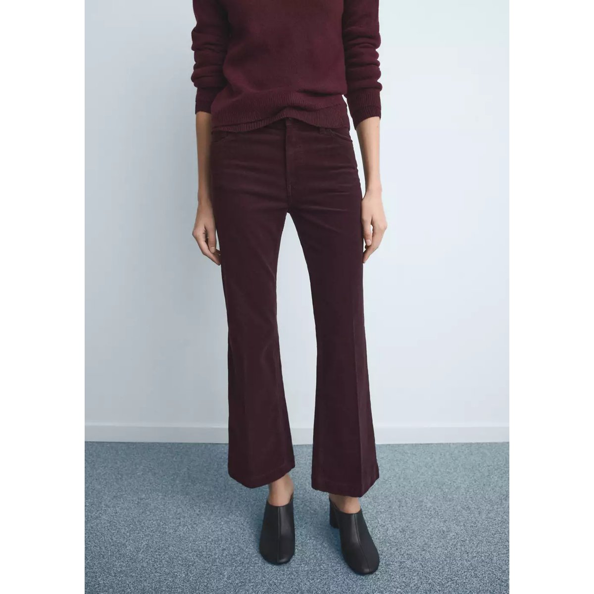 Jean flare velours côtelé lie de vin, MANGO