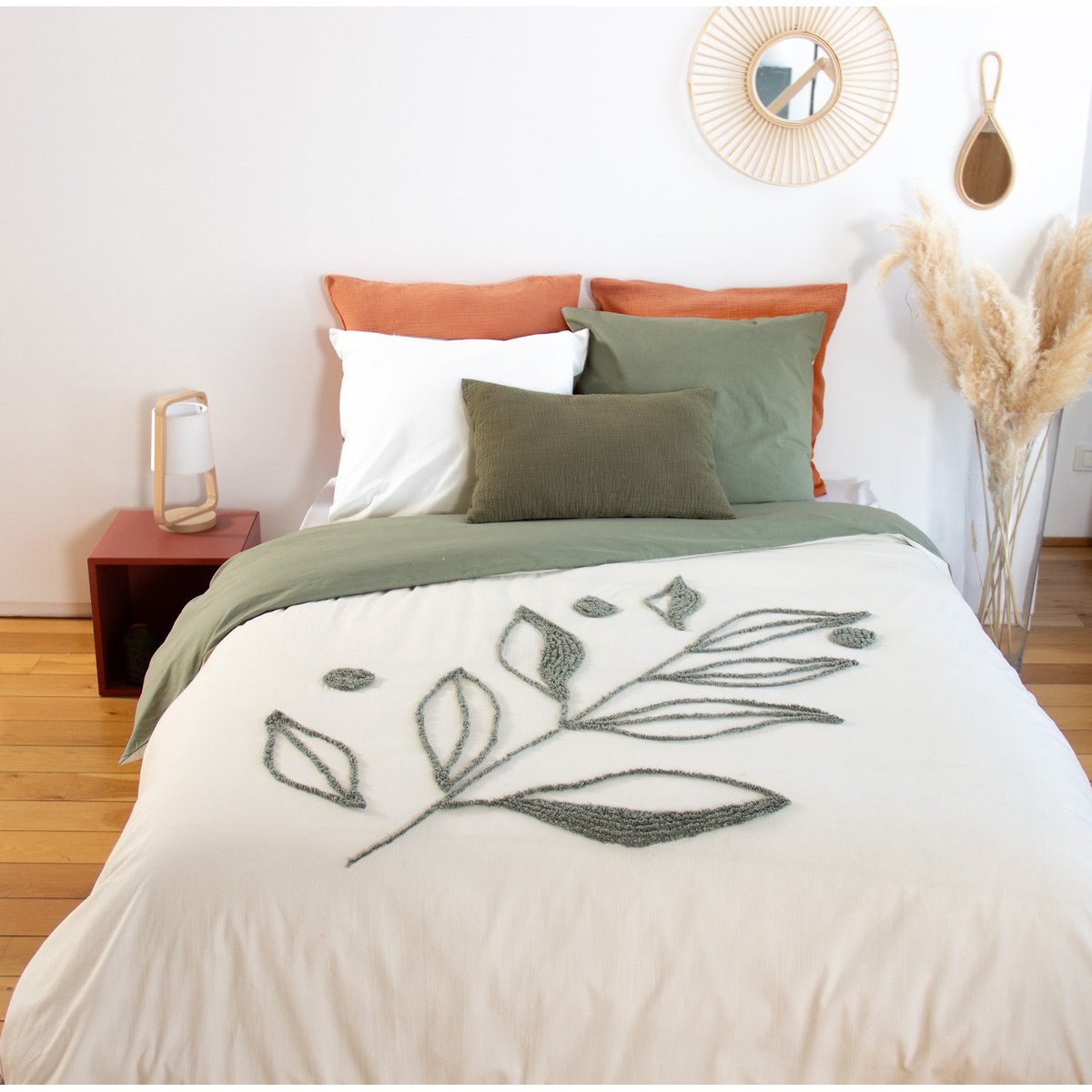 Parure de couette tufte 3pcs coton lave bci herbier blanc, C DESIGN HOME TEXTILE