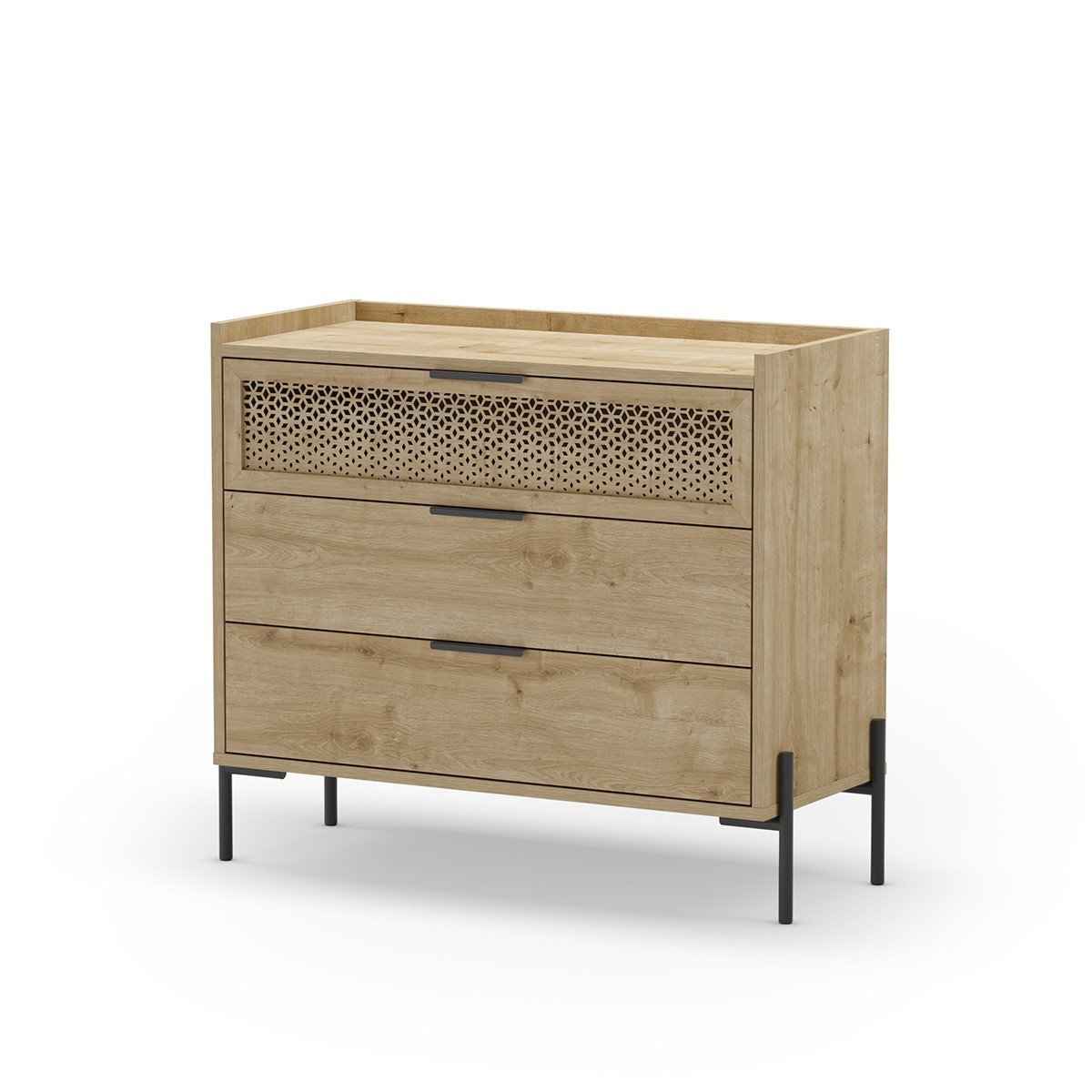 Commode 3 tiroirs et pieds en métal Inca - L90 cm bois clair, CALICOSY