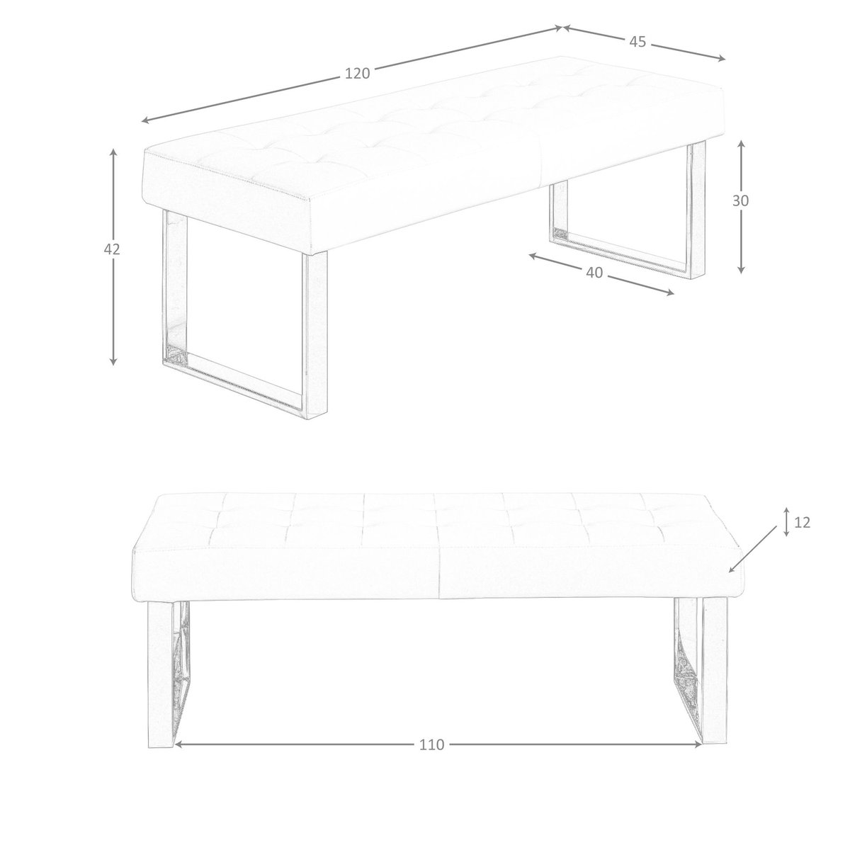 Banc en similicuir blanc blanc | acier, ANGEL CERDA