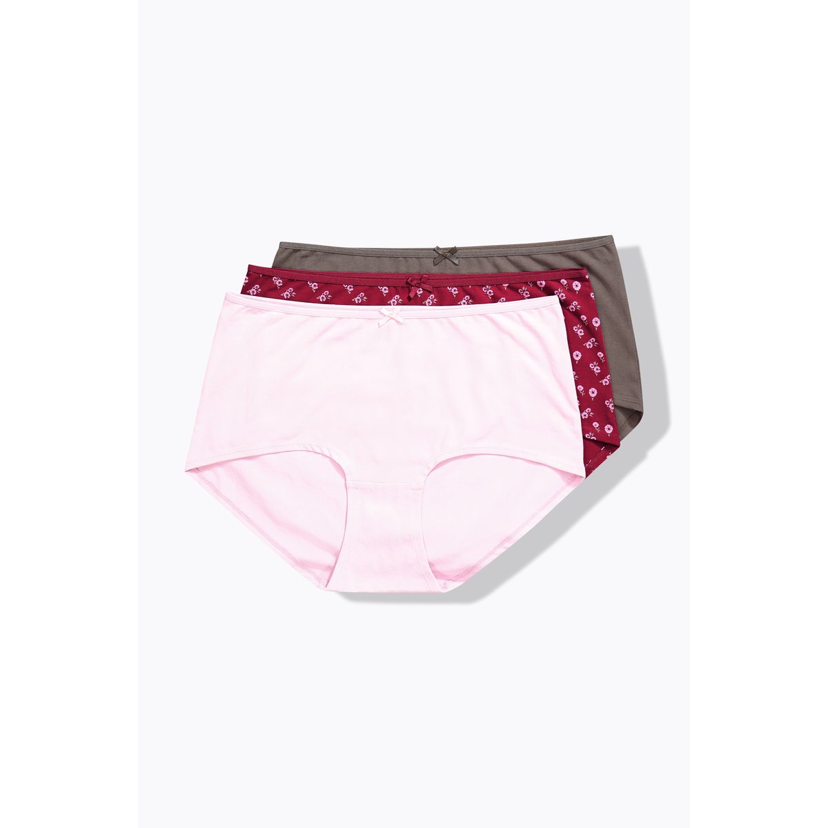 Lot de 3 culottes hipster, motif cœurs/uni rouge vin, ULLA POPKEN