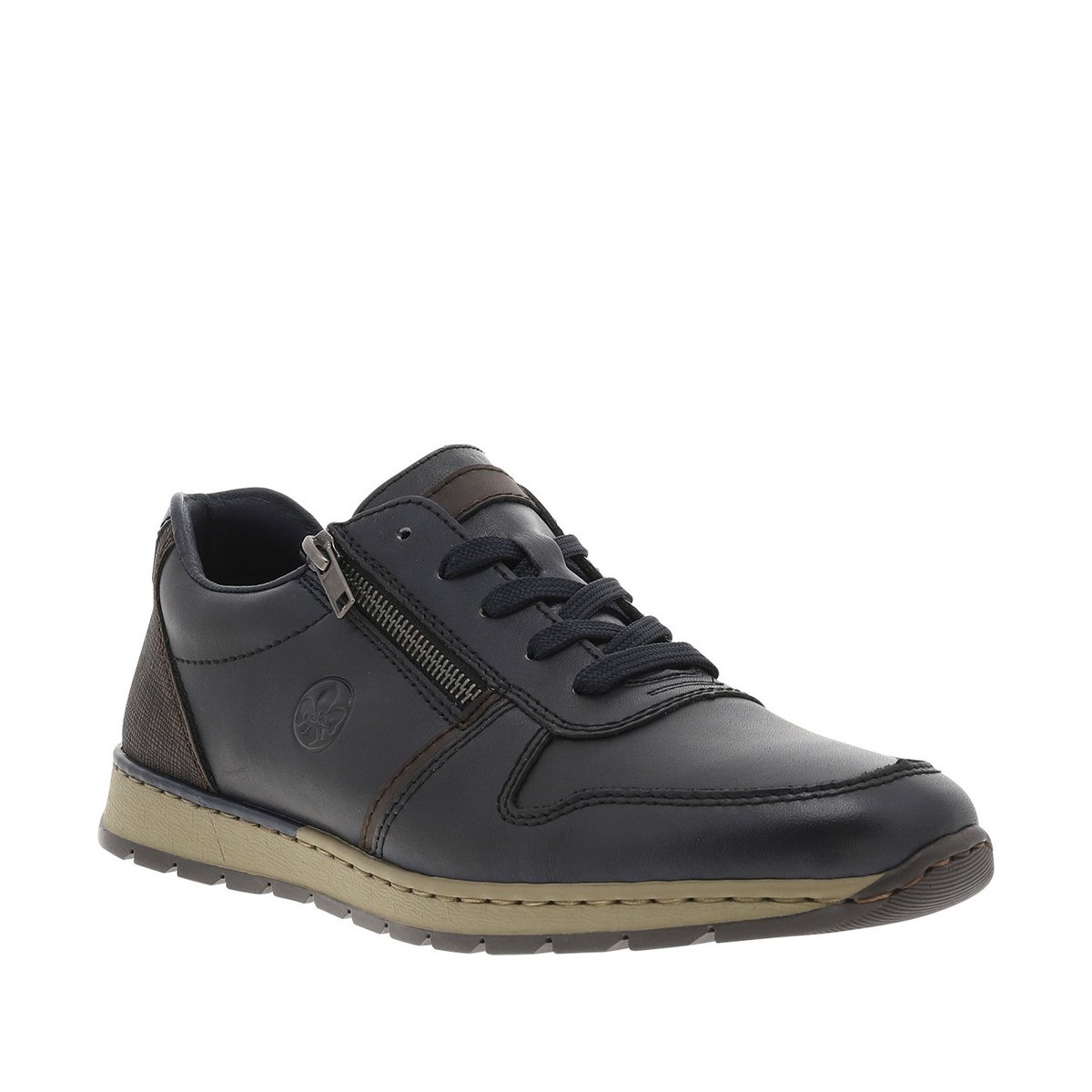 Sneakers en cuir bleu marine avec semelle à talon plat et zip latéral bleu marine, RIEKER