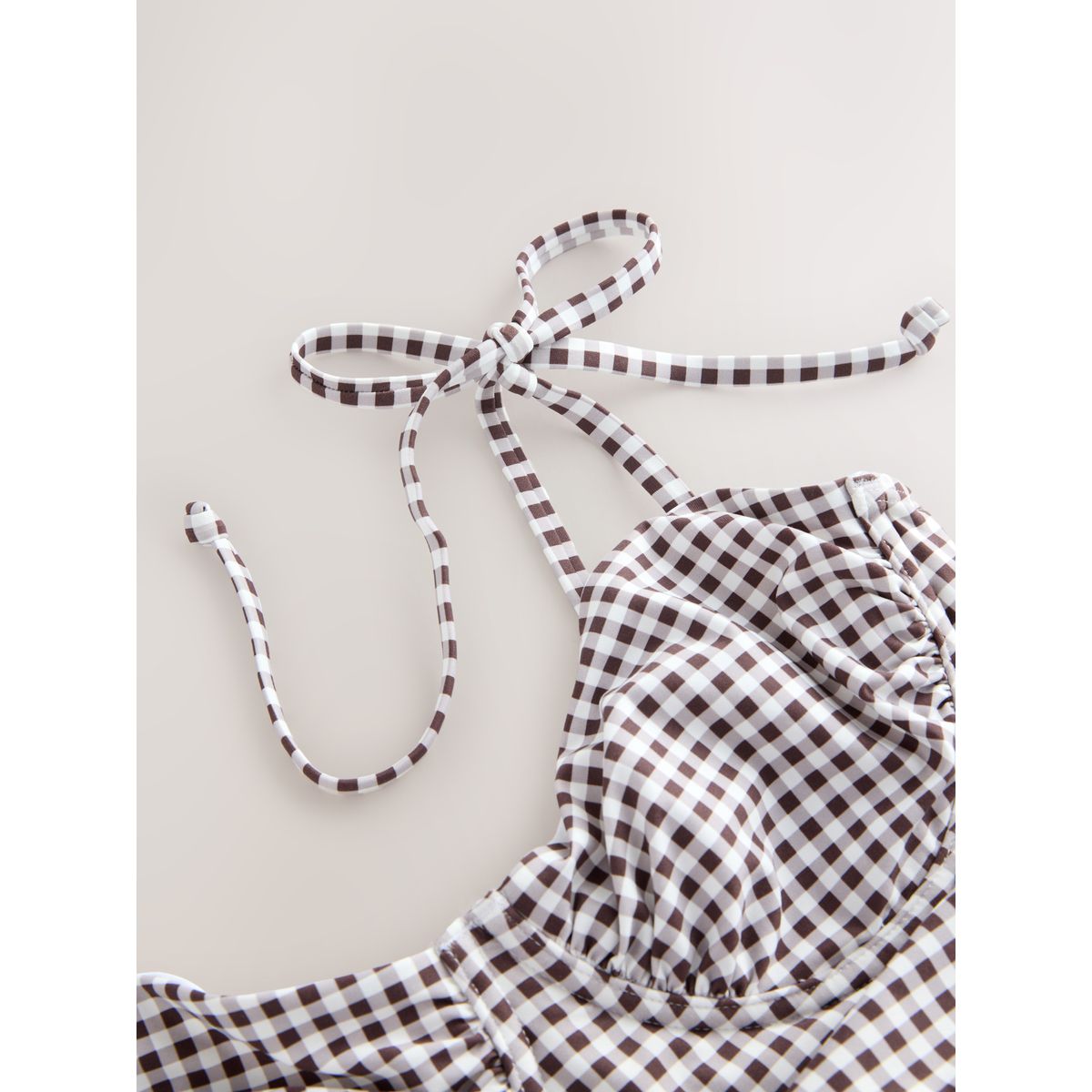 Maillot de bain à armatures non rembourré vichy marron chocolat/crème, NEXT