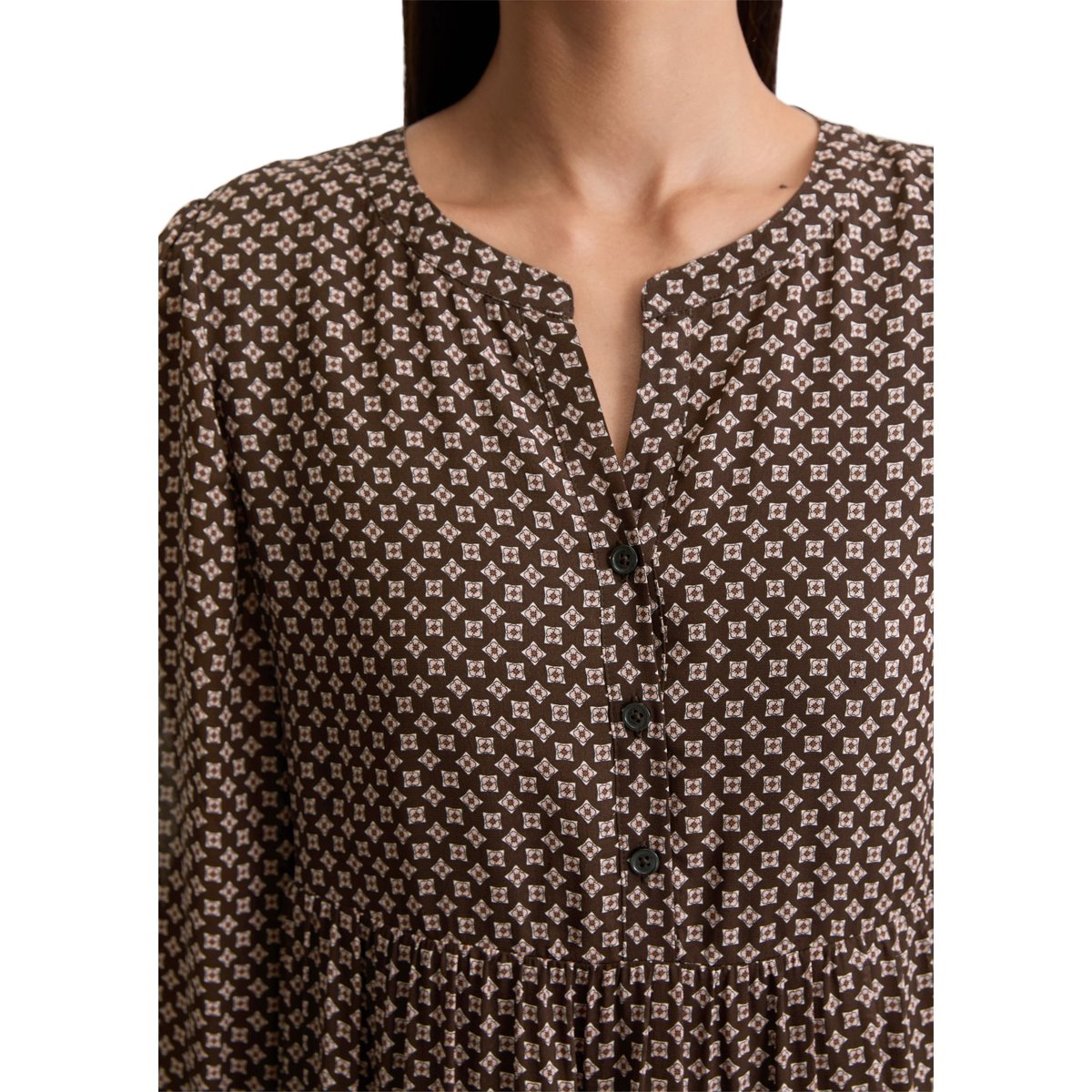 Robe courte à étages regular en crêpe de viscose marron foncé, MARC O'POLO