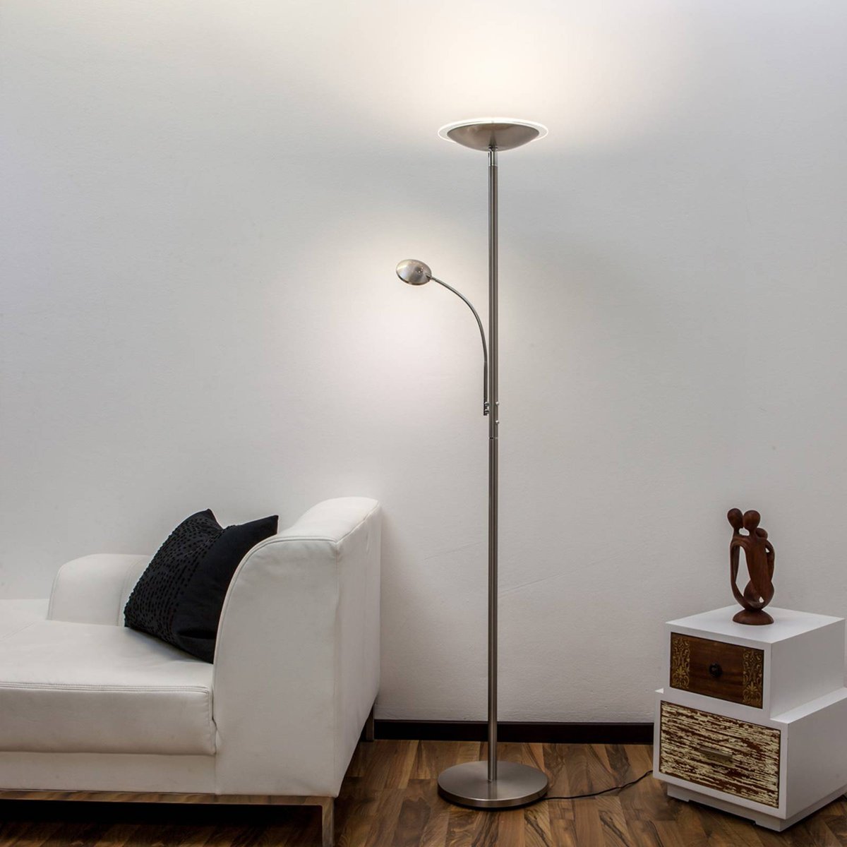 Lampadaire en métal moderneLED, Malea nickel mat, chrome, LINDBY