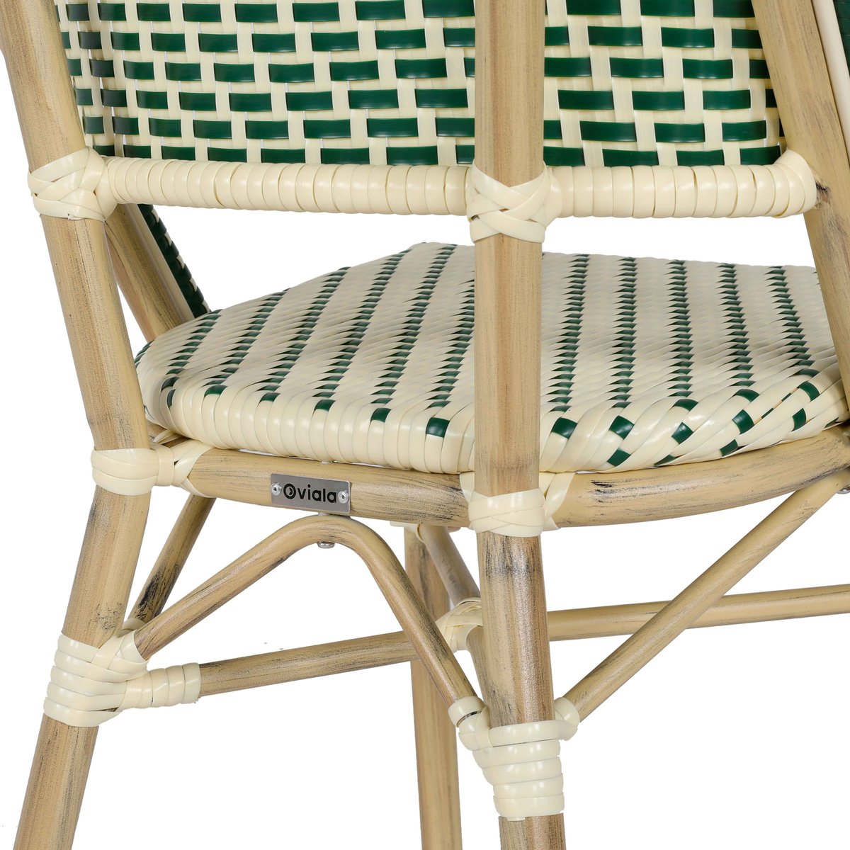 Chaise de terrasse bistrot parisien en aluminium et rotin, MARAIS vert foncé, OVIALA