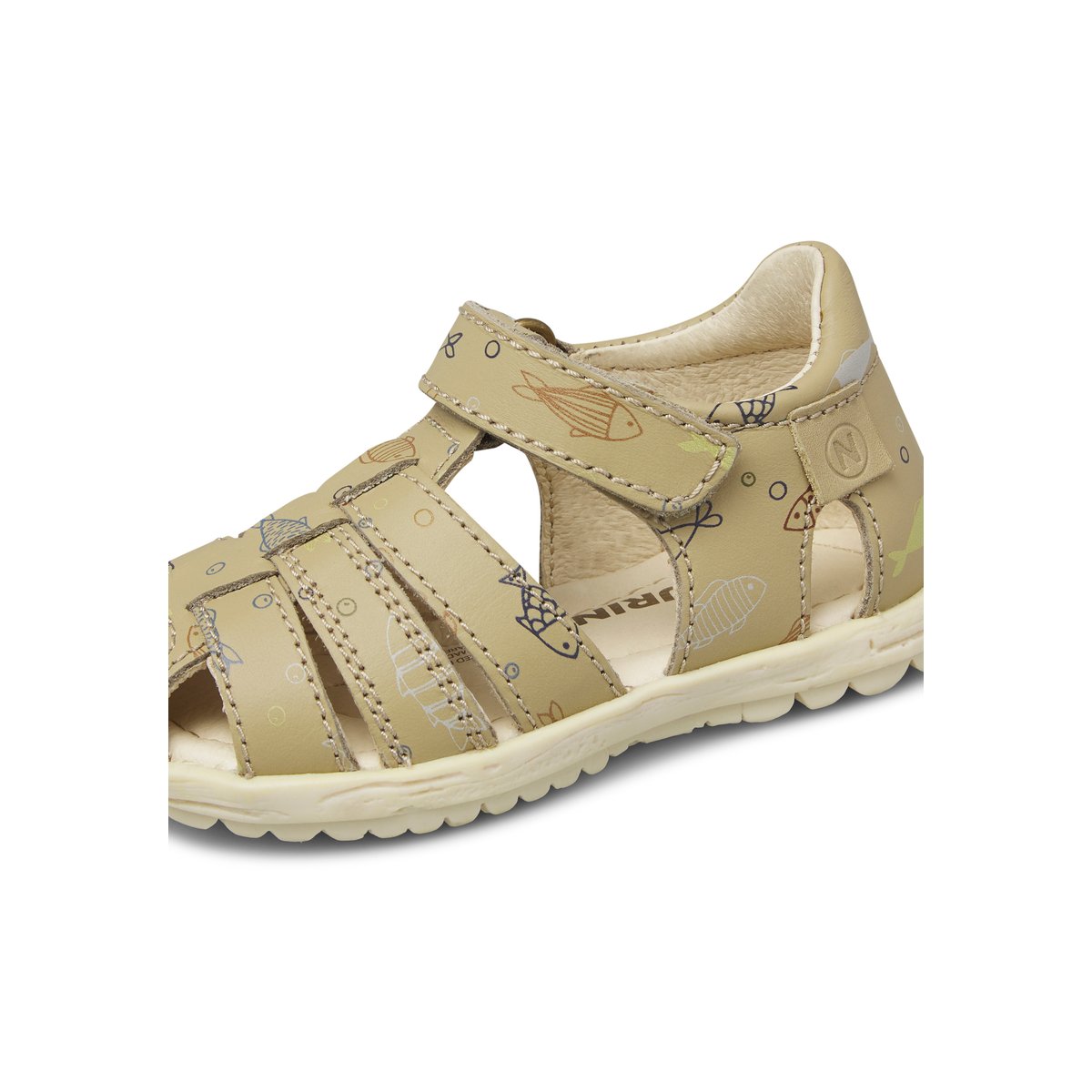 Sandales semi-ouvertes en cuir avec imprimé de petits poissons SEE beige-, NATURINO