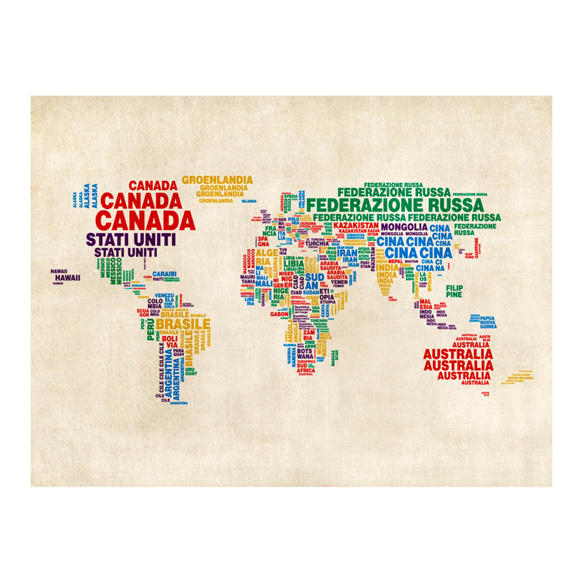 Papier peint intissé panoramique Carte du monde carte (en italien) multicouleur, EDEN