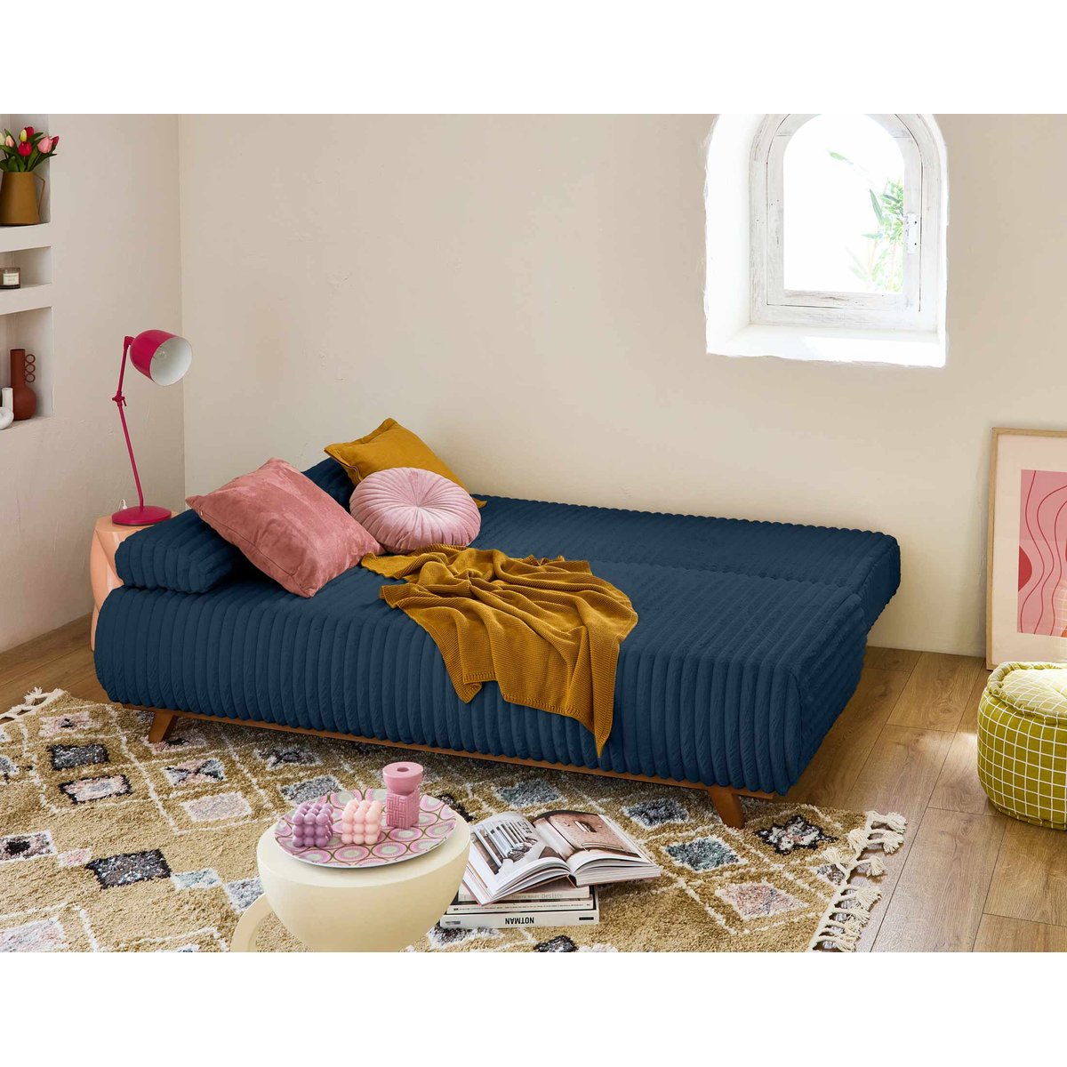 Canapé Convertible 4 places - CRISTAL bleu, BEST MOBILIER