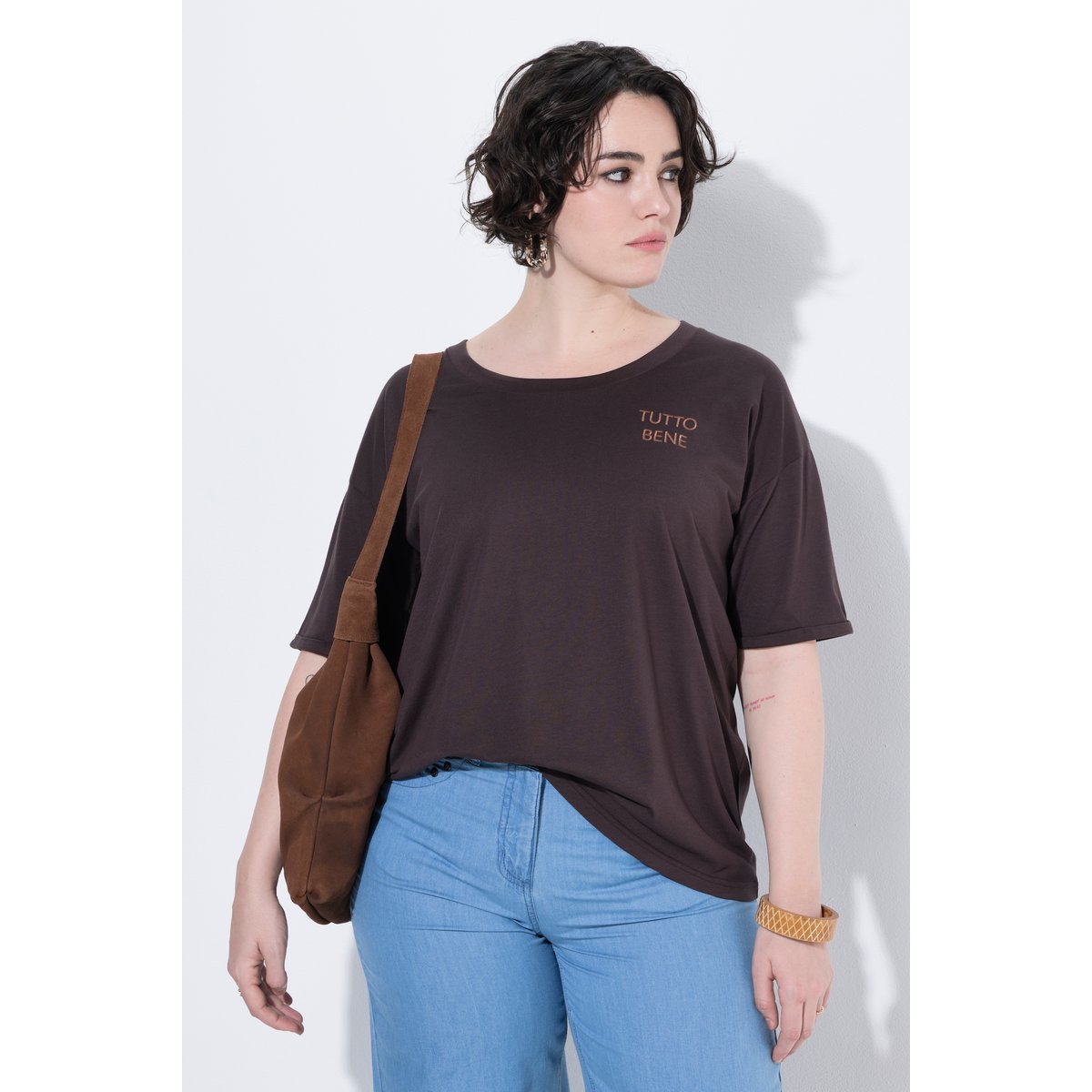 T-shirt oversize avec broderie acajou, ULLA POPKEN