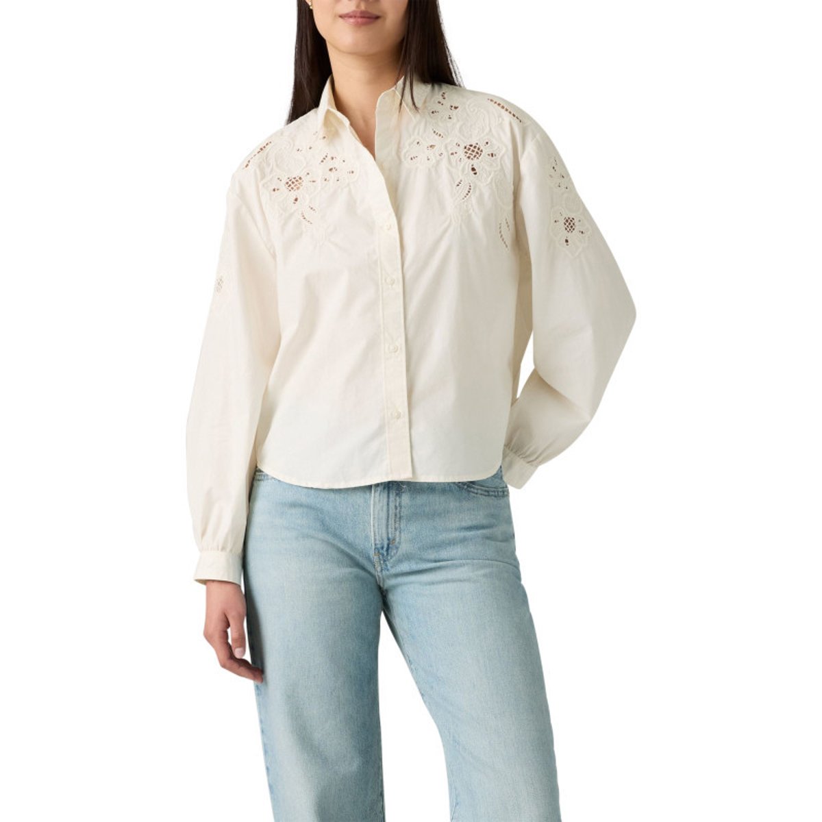 Chemisier en coton écru uni avec un col chemise et des détails brodés écru, LEVI'S