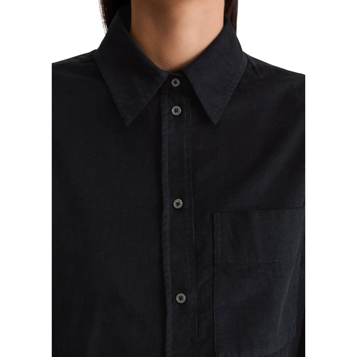 Blouse en velours côtelé fin relaxed en doux mélange de coton et de lyocell bleu fooncé, MARC O'POLO