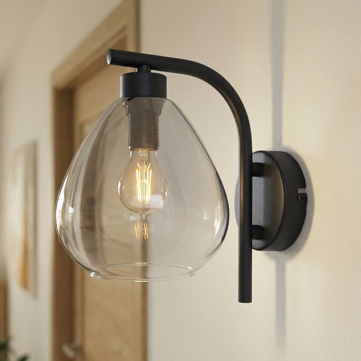 Applique en verre moderne, Pendura gris fumée, noir mat, LINDBY