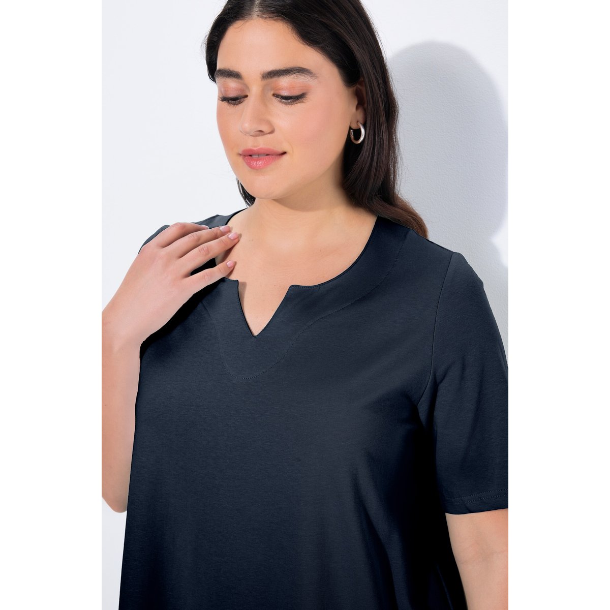 T-shirt manches courtes et col tunisien marine, ULLA POPKEN