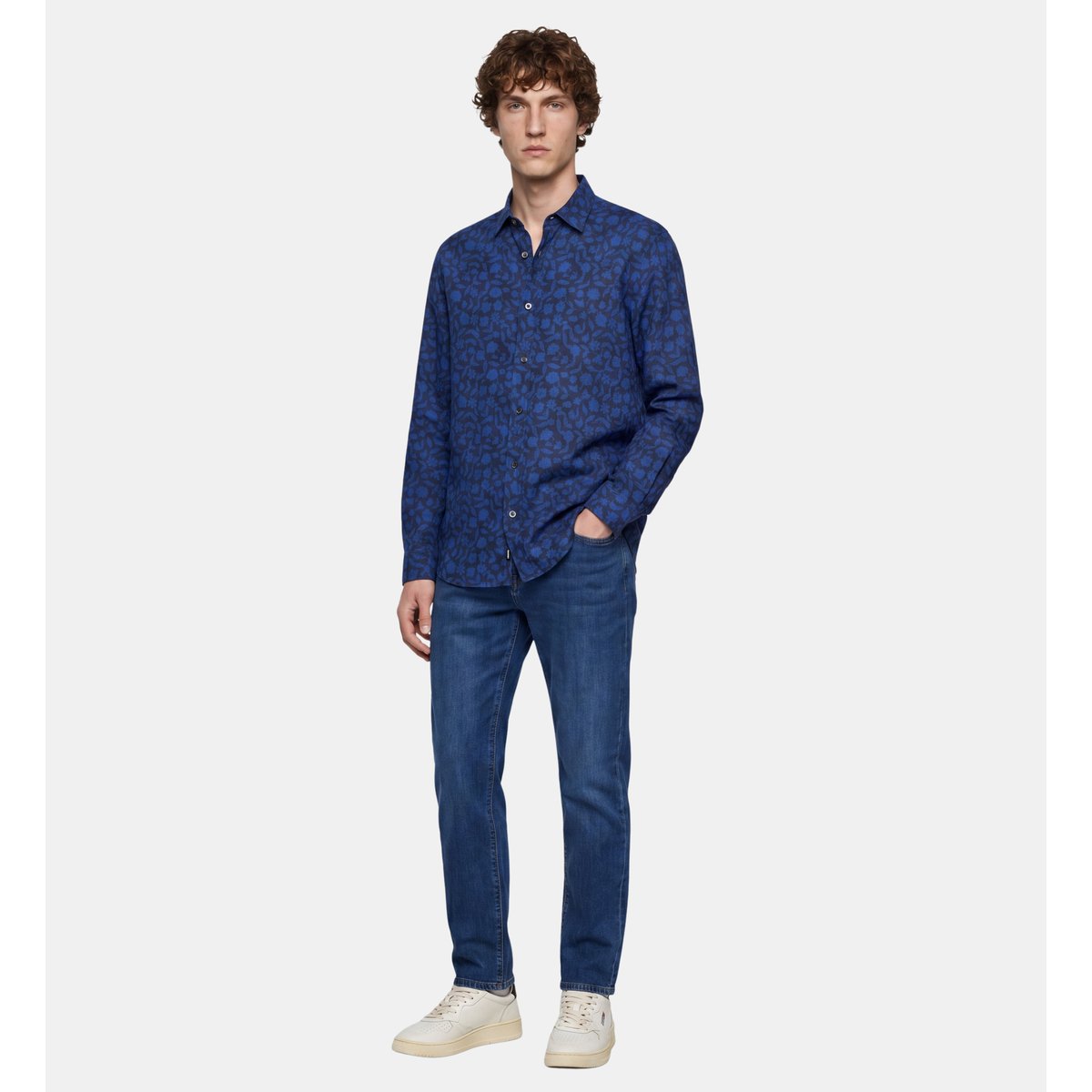 Chemise droite tilinpri fleurs lin bleu, GALERIES LAFAYETTE